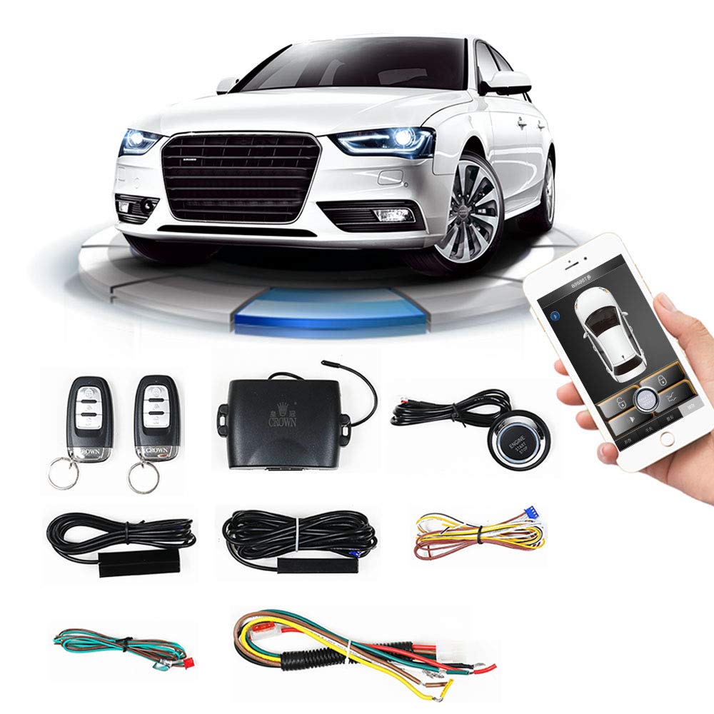 Car Remote Starter with PKE Passive Keyless Entry & Push Button Start - Shock Sensor Alarm System, Smartphone & Key Fob Control - Perfect for Winter Warm-Up & Keyless Convenience