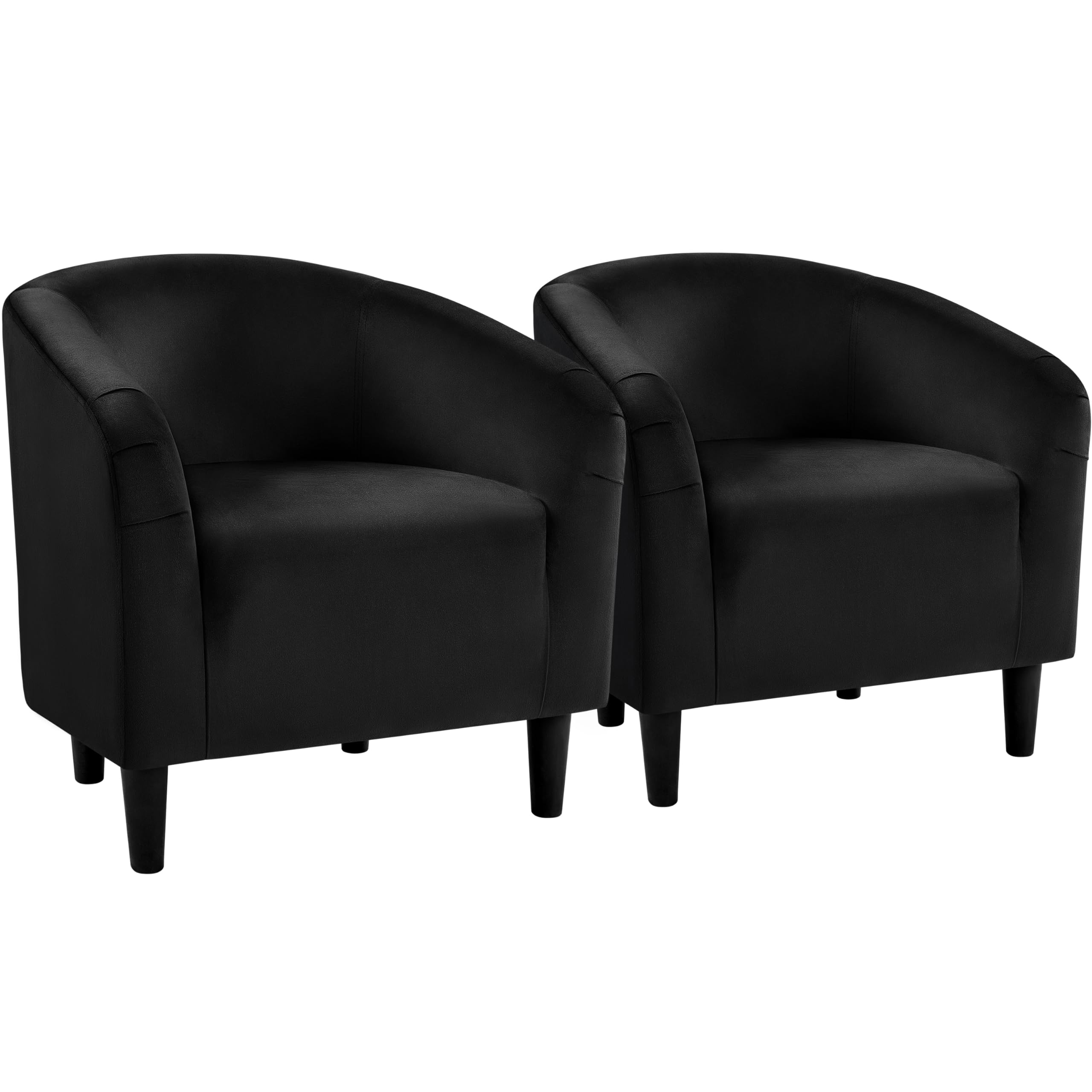 Yaheetech Set of 2 Black Velvet Accent Chairs - Modern Barrel Club Chairs with Soft Padding, Comfortable Lounge Seating for Living Room, Bedroom, Office Waiting Area - Perfect for Home Decor, Hotel Lobby & Reception Areas (Matte Black)