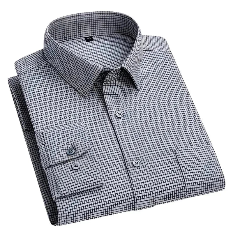 Men's Small Square Check Shirt - Casual Slim Fit Plaid Button Down Shirt for Work, Date & Outdoor Activities