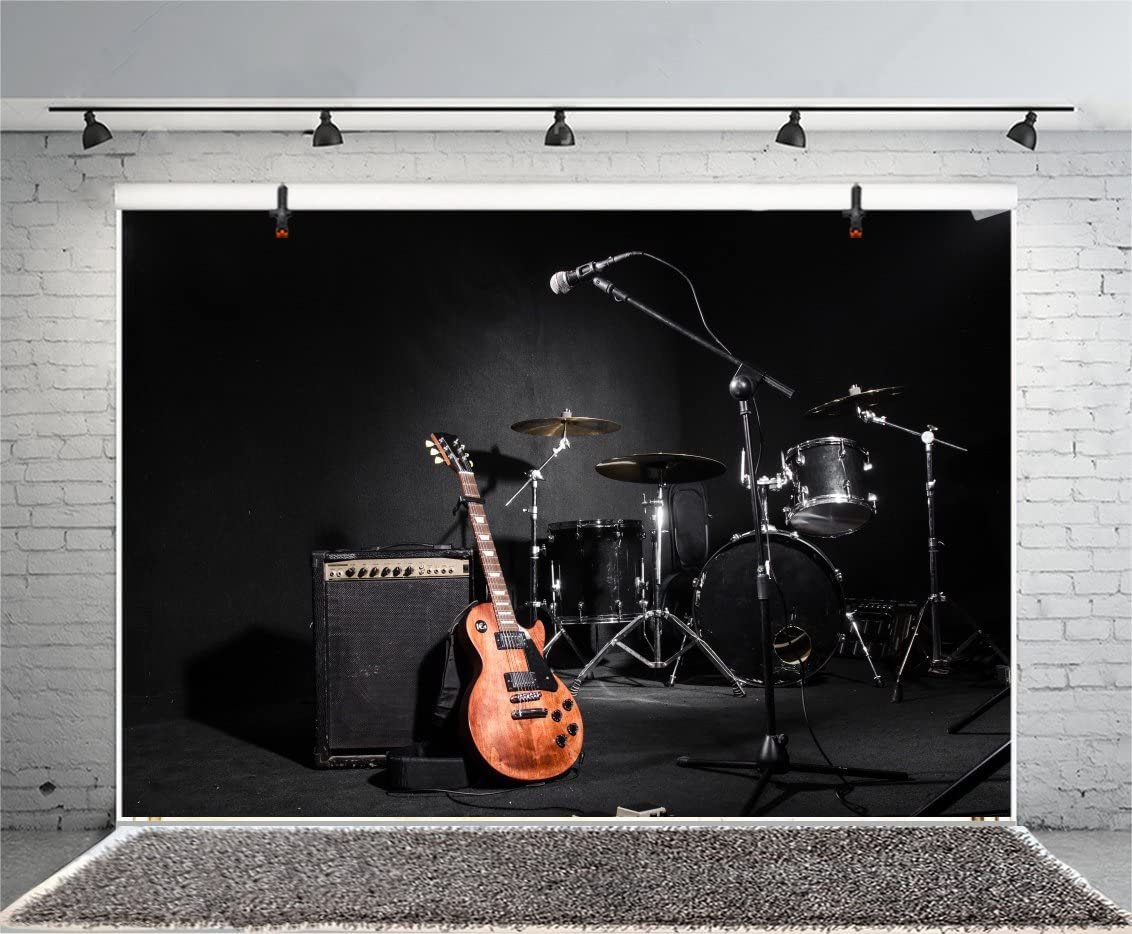 Yeele 12x8ft Garage Band Backdrop - Modern Rock Music Theme with Guitar & Drum Design - Vinyl Photography Background for Adult Portraits, Photo Booth, Video Shooting & Studio Props - Perfect for Music Lovers, Concerts, Band Promotions & Themed Parties