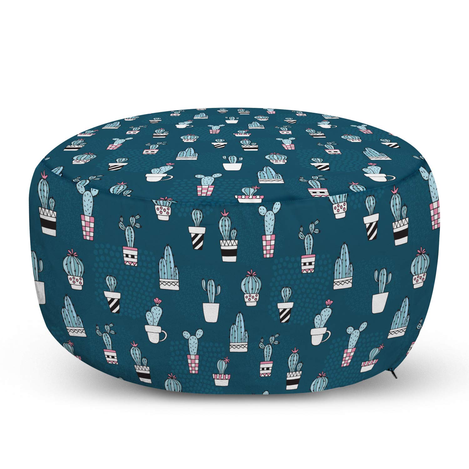 Ambesonne Cactus Ottoman Pouf - Funny Succulent in Pots Desert Plant Design, Soft Foot Rest with Removable Cover for Living Room & Bedroom - Petrol Blue Multicolor Home Decor Accent Piece | Perfect for Cozy Reading Nooks, Lounge Areas and Boho Chic Spaces