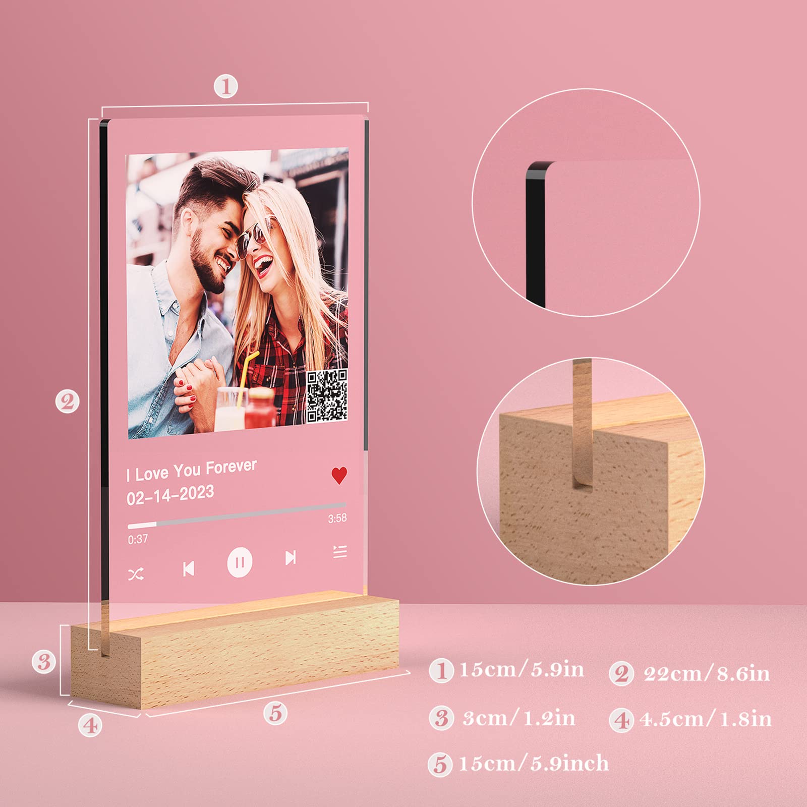 Custom Song Plaque with QR Code & Photo - Personalized Spotify Music Gift for Birthday, Anniversary - Unique Acrylic Plaque for Boyfriend, Girlfriend, Husband, Wife | Perfect for Romantic Surprises & Special Occasions