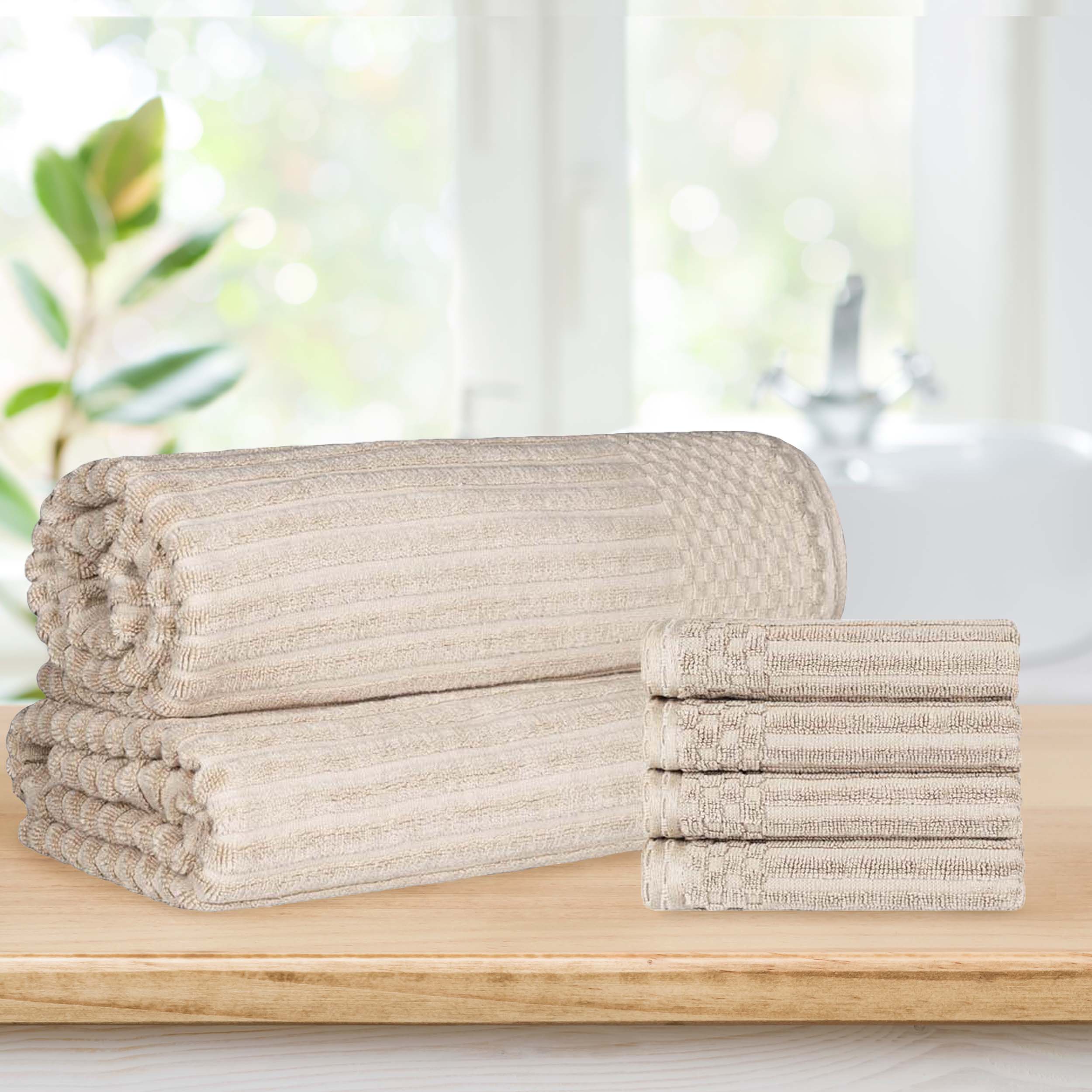 Premium Soho Ribbed Textured Cotton Hand Towels & Bath Sheets Set - Ultra Absorbent, Soft & Quick-Drying - Perfect for Bathroom, Spa, Gym & Guest Use