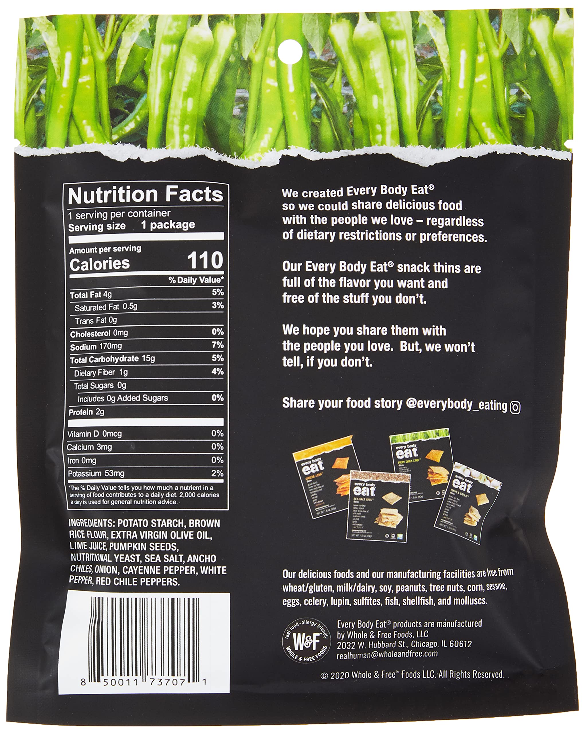 Every Body Eat Snack Thins - Fiery Chile Lime Flavor | Gluten Free, Dairy Free, Vegan Snacks | Perfect for School Lunches & On-the-Go (20 Single Serve Packs) | Great for Office Snacking, Road Trips & Healthy Lifestyle