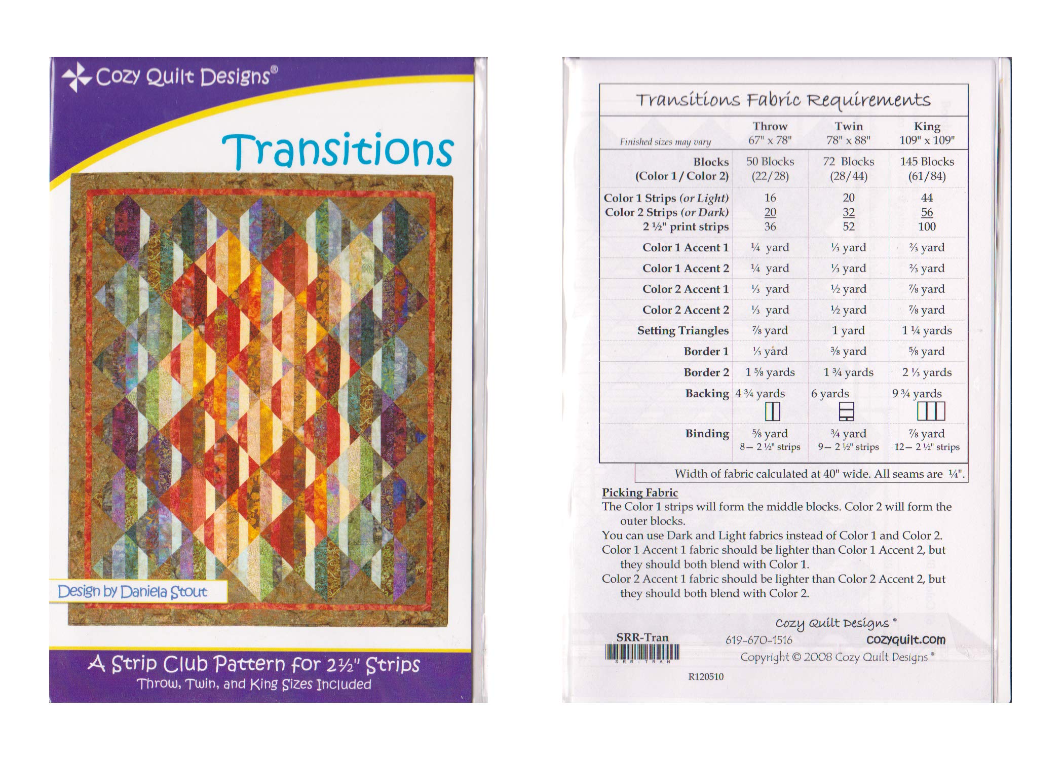 Cozy Quilt Designs 'Strip Club' Pattern - Transitions Quilting Kit with Instructions for 3 Sizes (Queen, Twin, Throw) | Perfect for Bedroom Decor, Gift Ideas & DIY Craft Projects