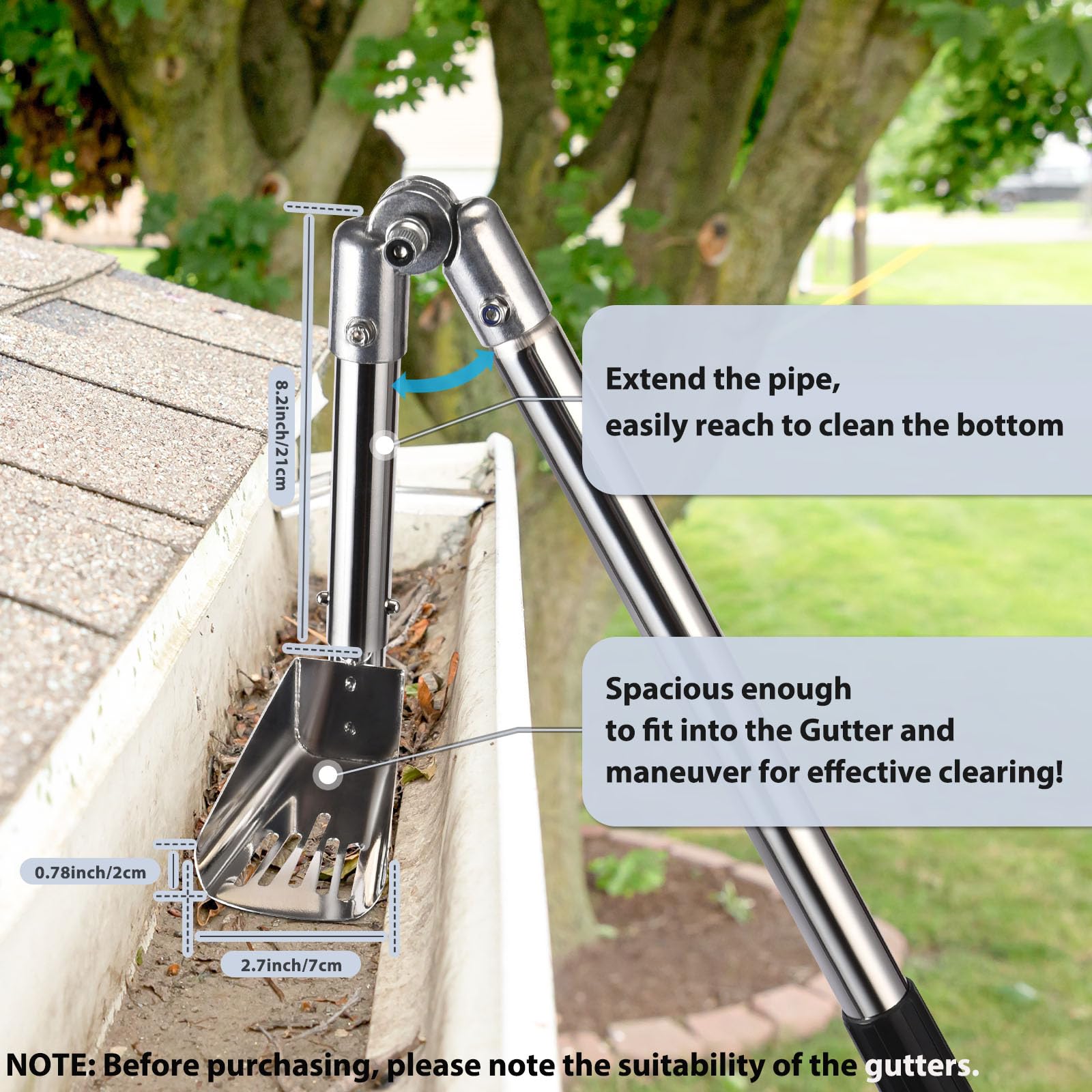 6.4FT Gutter Cleaning Kit with Brush & Scoop - Easy Leaves Removal for Homes & Gardens