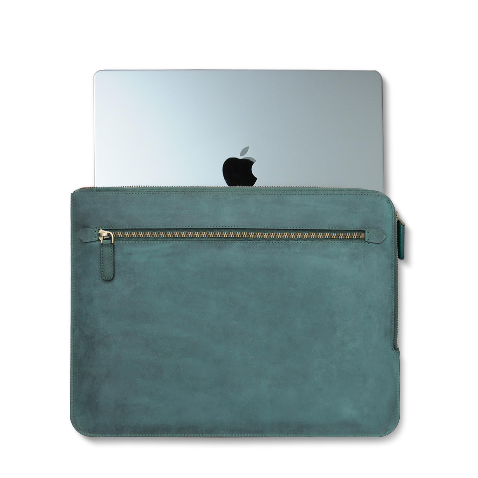 Handmade Genuine Leather Personalized Slim-Fit Sleeve Case for MacBook Air 13/15 & Pro 14/13-13.3 inch | Premium Laptop Sleeve | Perfect for Work, Travel & College | Green