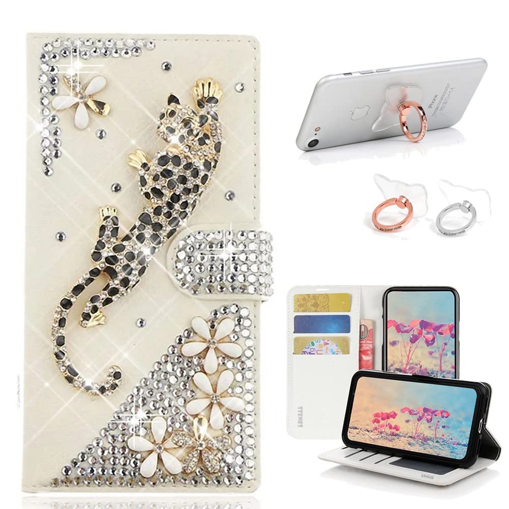 STENES Bling Wallet Case for Samsung A20/A30 - 3D Leopard Design with Ring Stand [2 Pack] - Perfect for Daily Use & Travel