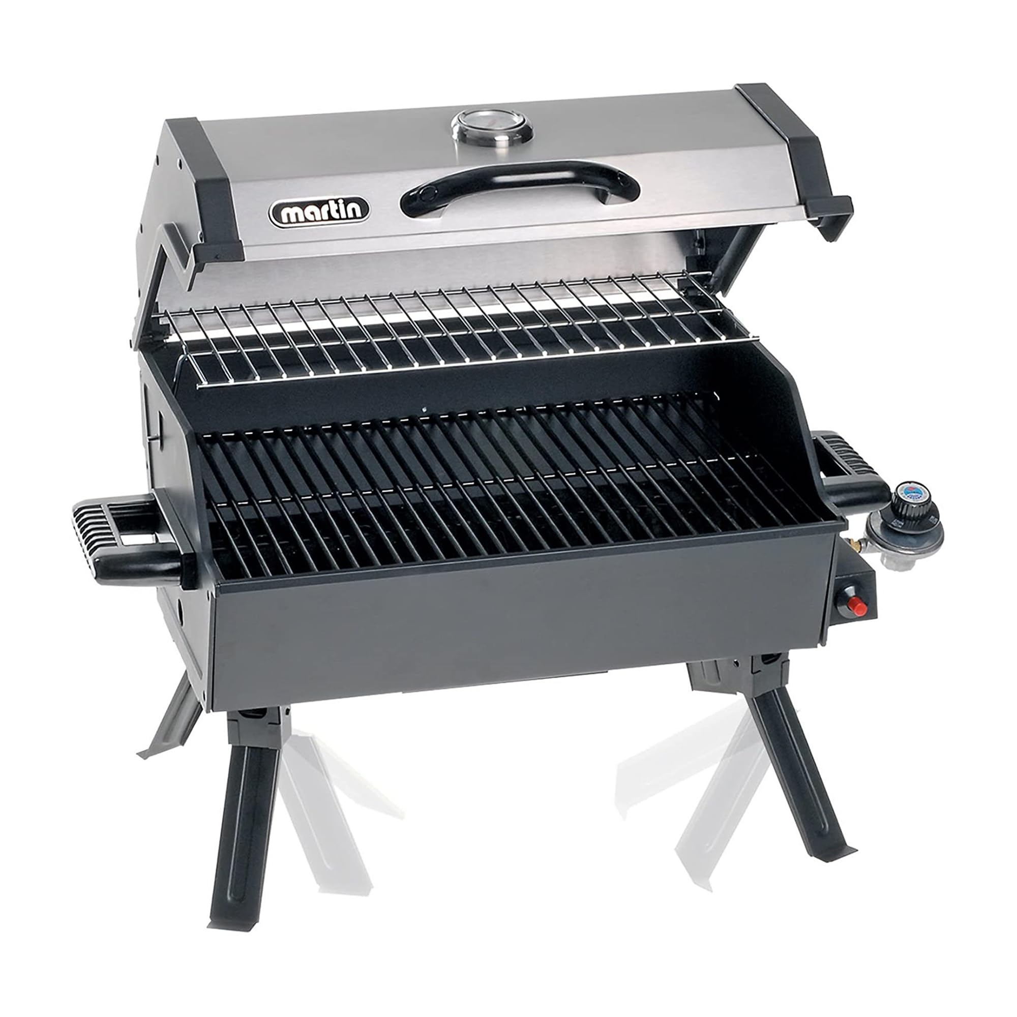 Martin Portable BBQ Grill - 14,000 BTU Tabletop Propane Gas Grill with Folding Legs & Lid for Outdoor Cooking, Camping, Picnics, Backyard Parties & RV Travel | Compact & Lightweight Design for Easy Transport