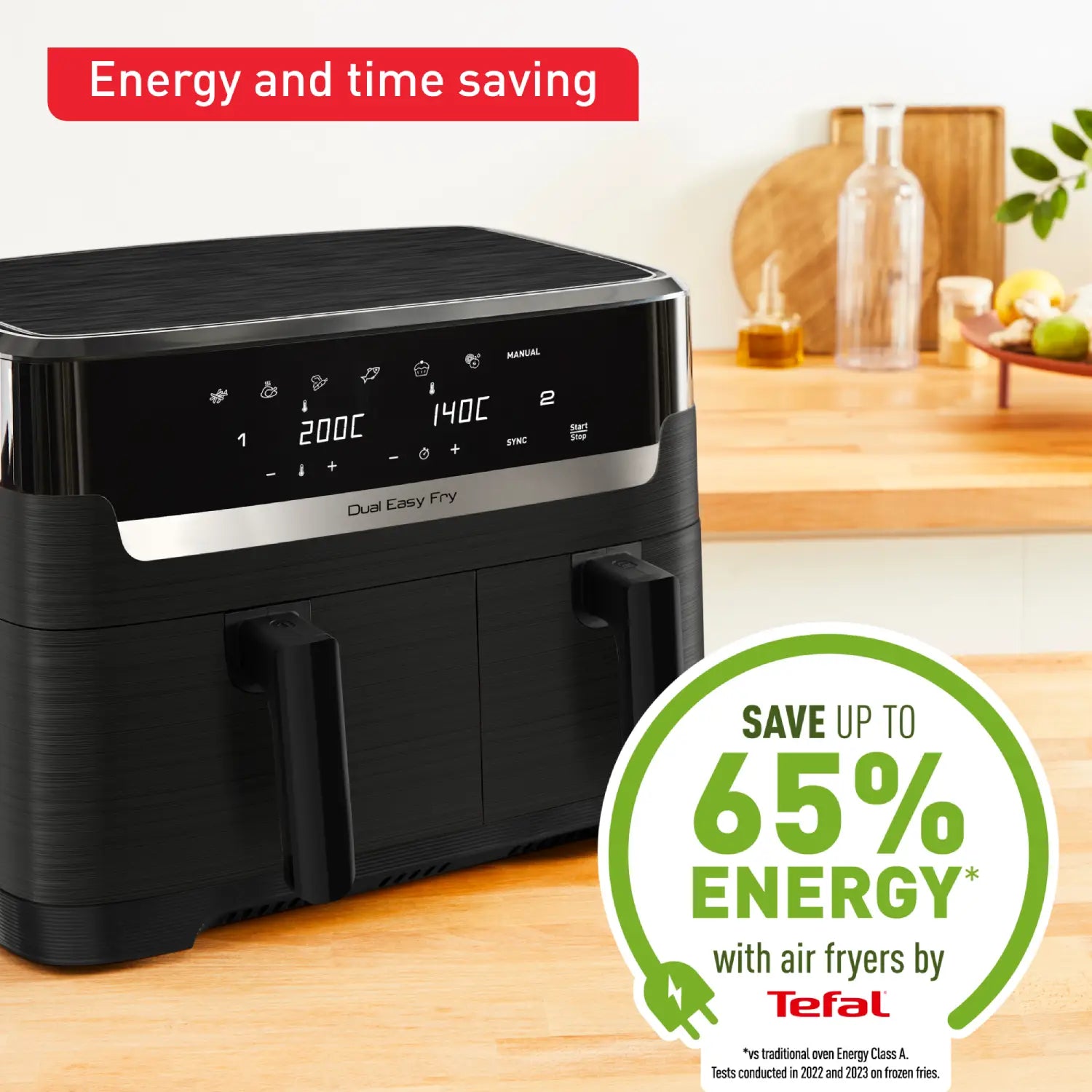 Tefal Dual Easy Fry Essential XXL Air Fryer - 8.2L Capacity, 2000W, 8-in-1 Functions, Black (EY901N) - Perfect for Healthy Frying, Baking, Roasting & Grilling for Family Gatherings & Parties