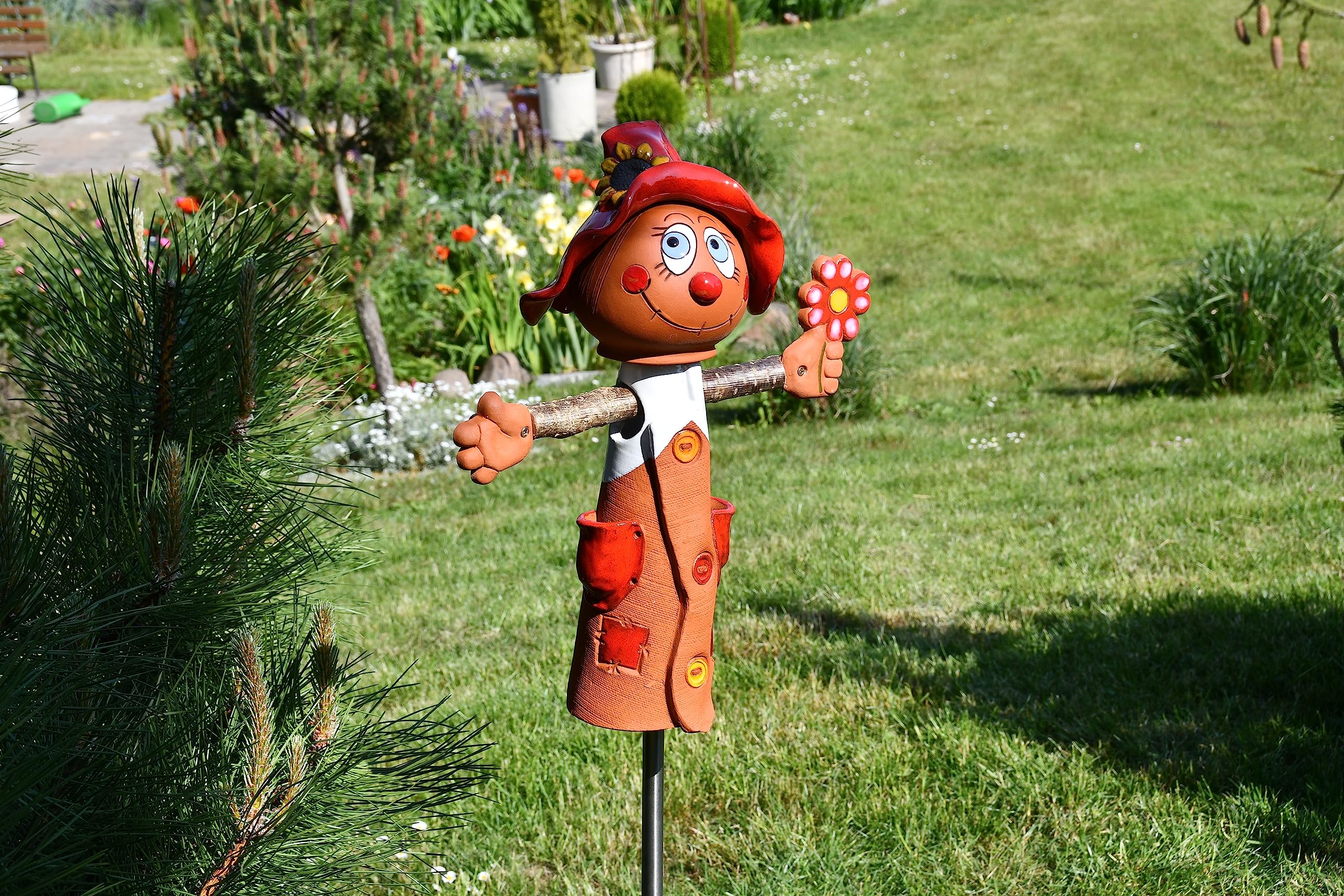 Handmade Frostproof Ceramic Scarecrow Lawn Stake - Unique Outdoor Garden Decor Statue for Men & Women - Perfect Gardening Gift for Yard, Patio & Landscape Decoration