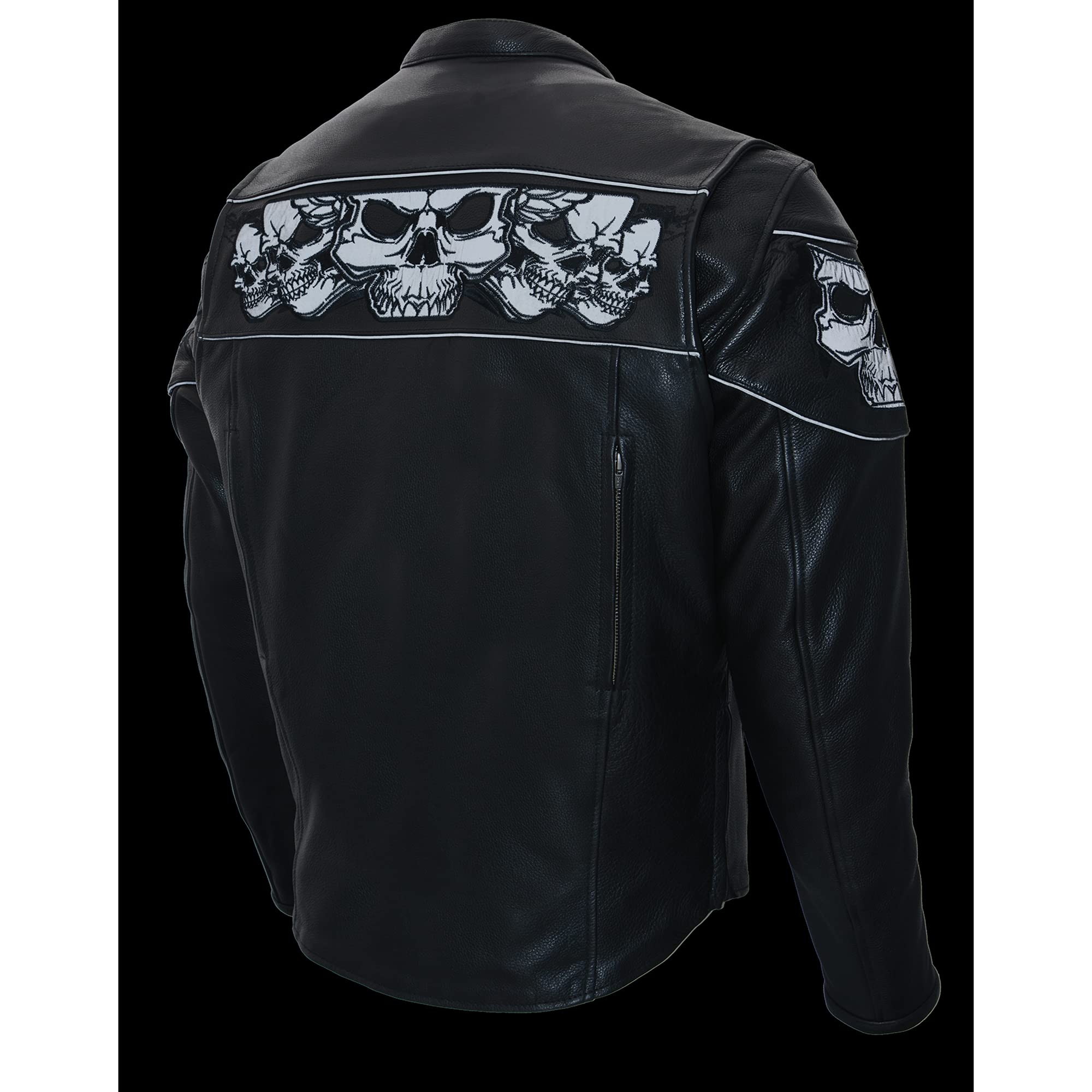 Milwaukee Leather Men's Motorcycle Jacket with Reflective Skulls - MLM1500 Crossover Racer Style Biker Jacket for Riding & Urban Fashion