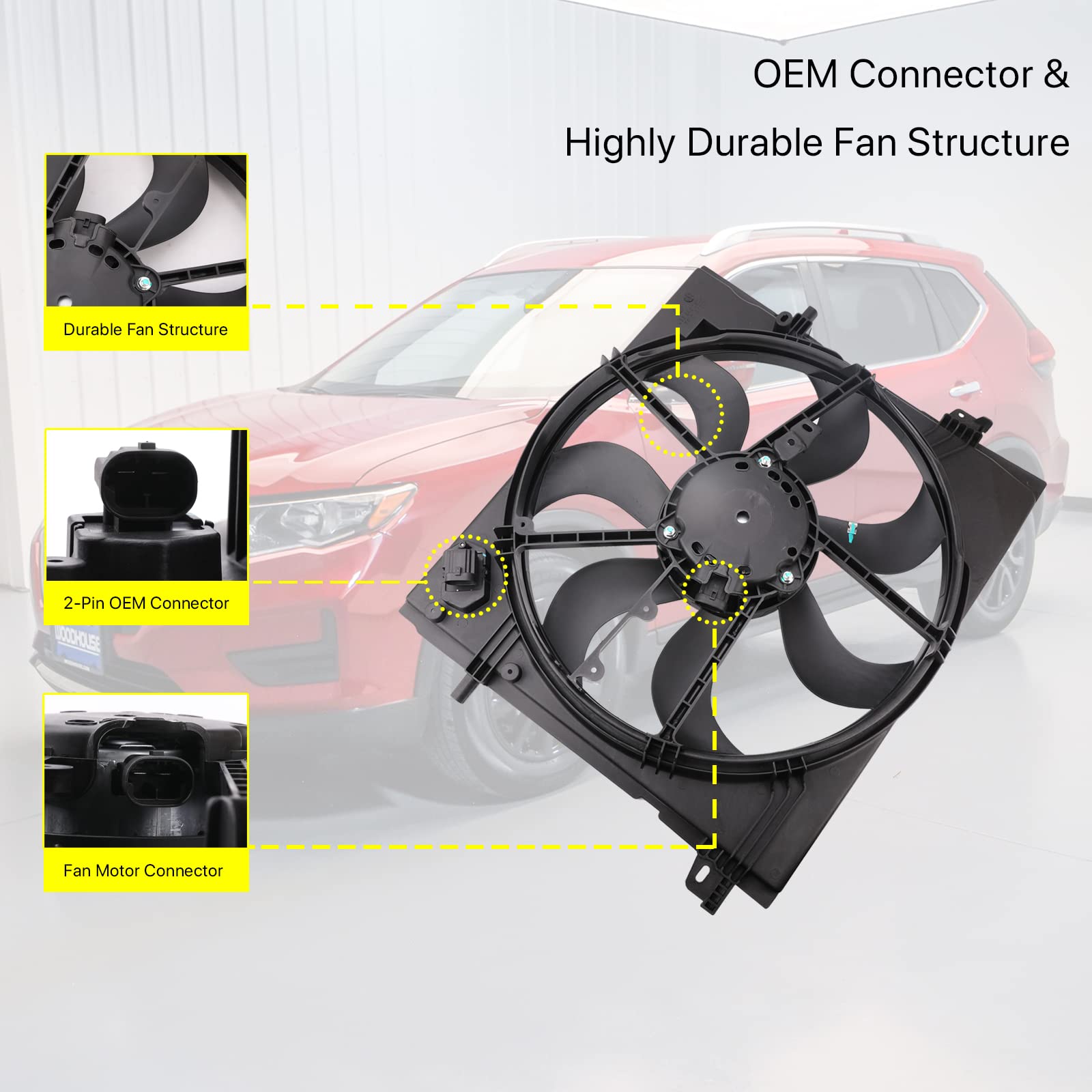 Nissan Rogue Sport Qashqai 2.0L Radiator Cooling Fan Assembly Replacement 2017-2022 - Compatible with OEM 21481-6MA0A, 21481-6MA0B - Electric Cooling Fan with Integrated Fan, Shroud & Motor - Perfect for Engine Overheating Prevention & Summer Driving
