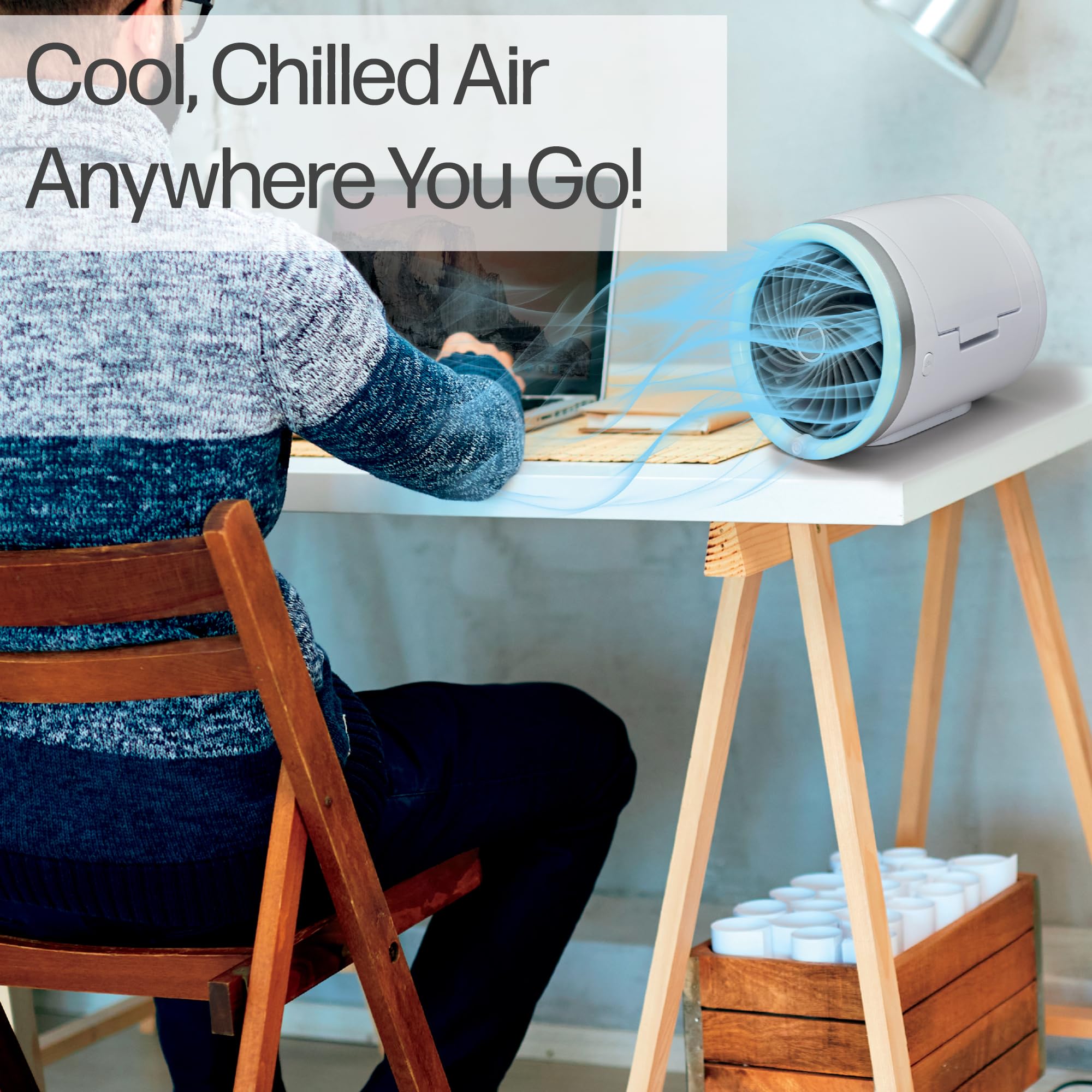 Arctic Air Ice Jet Personal Air Cooler - 3-Speed Portable Cooler with Reusable Ice Packs, Multi-Directional Vent & 7 LED Lights - Ultra Quiet Room Cooler for Home, Office, Bedroom and Outdoor Use