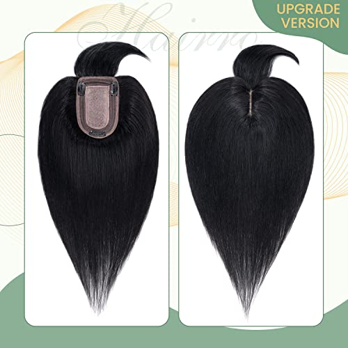 Clip in Human Hair Topper with Silk Base - Natural Looking Hairpiece for Thinning Hair - Perfect for Daily Wear, Special Occasions & Styling