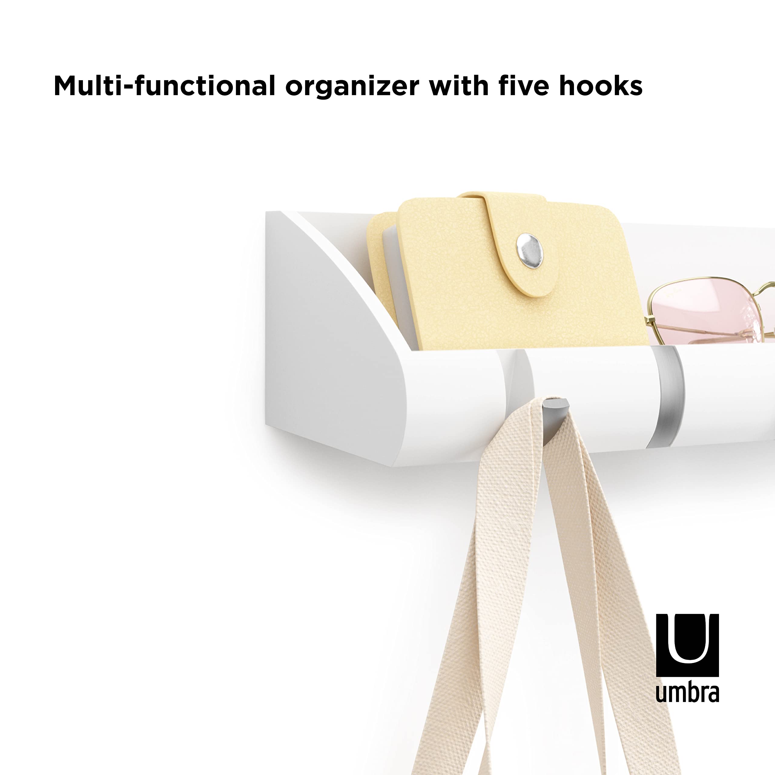 Umbra Cubby Wall Mount Entryway Organizer - White | Stylish Storage for Keys, Mail & Essentials | Perfect for Hallway, Foyer & Small Space Organization