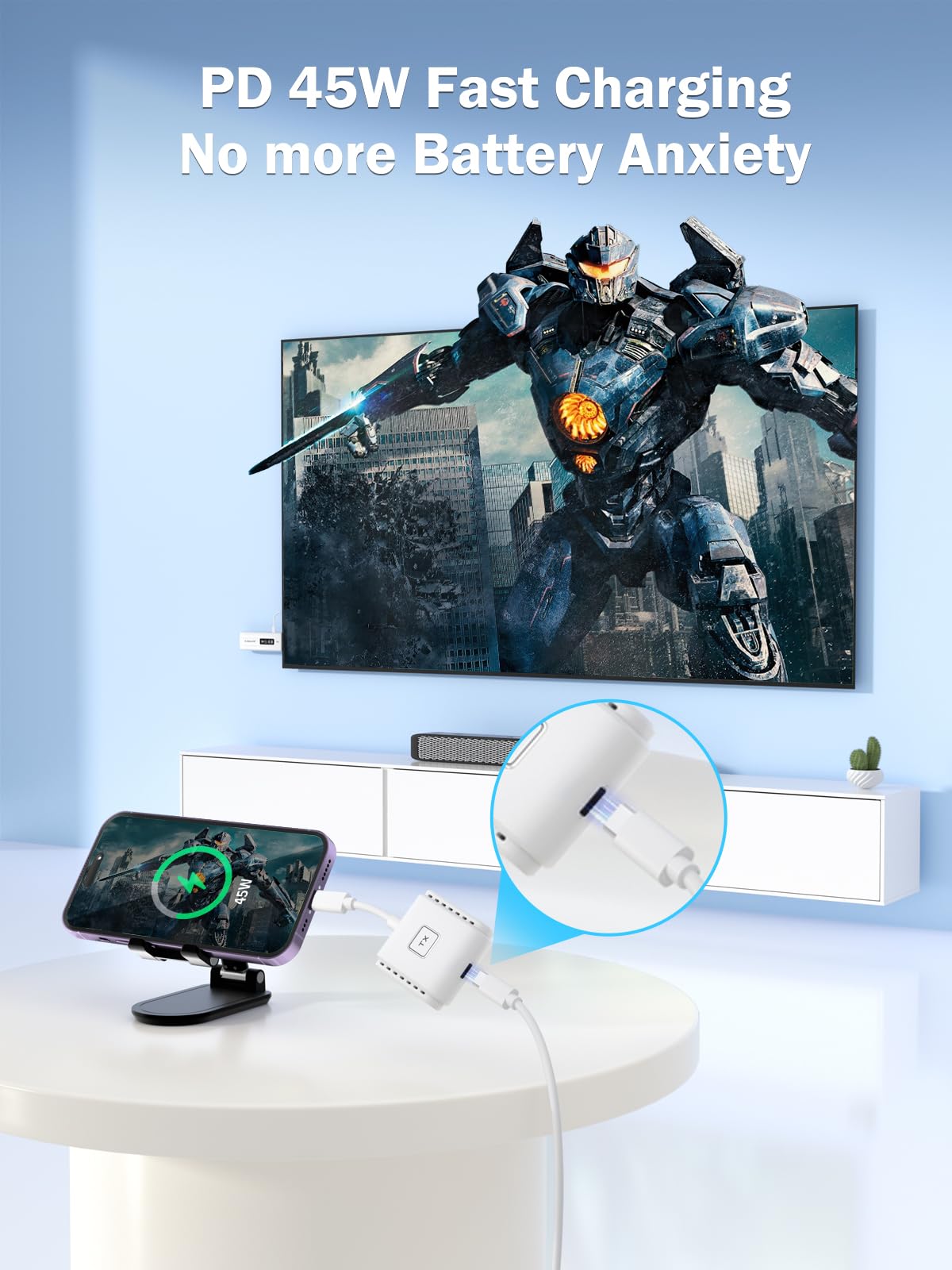 Lemorele Wireless USB-C Transmitter & HDMI Receiver Kit - Plug & Play USB-C to HDMI Wireless Extender with 2.4/5G Dual Band, 164ft Range & 1080P Full HD - Stream Video & Audio from Phone/Laptop to TV/Monitor for Home Theater, Gaming & Office Presentations