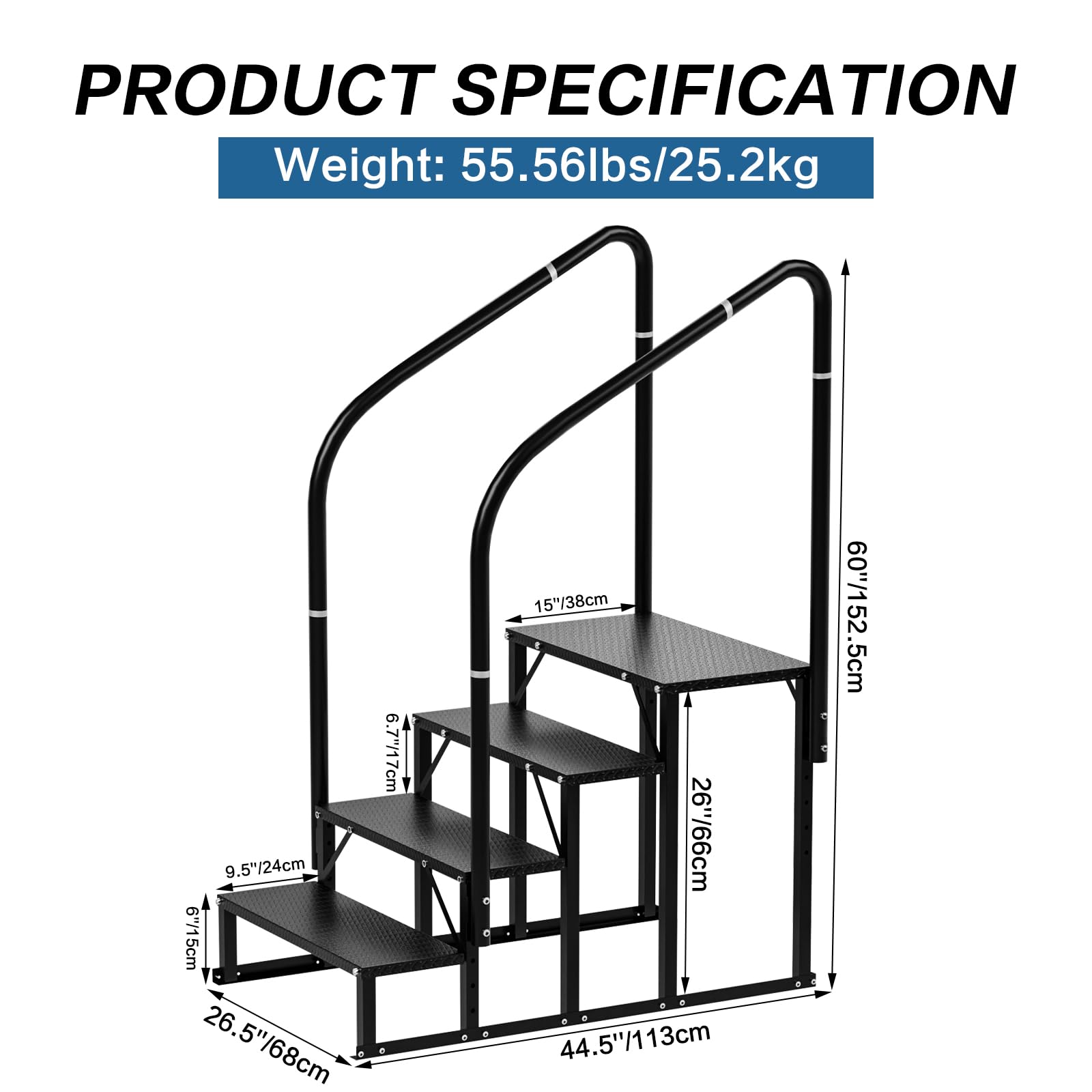 4-Step RV Stairs with Handrail | Non-Slip Hot Tub & Camper Steps | Durable Outdoor Stairs for RV, Trailer, Mobile Home & Spa | Perfect for Camping, Backyard & Travel Adventures