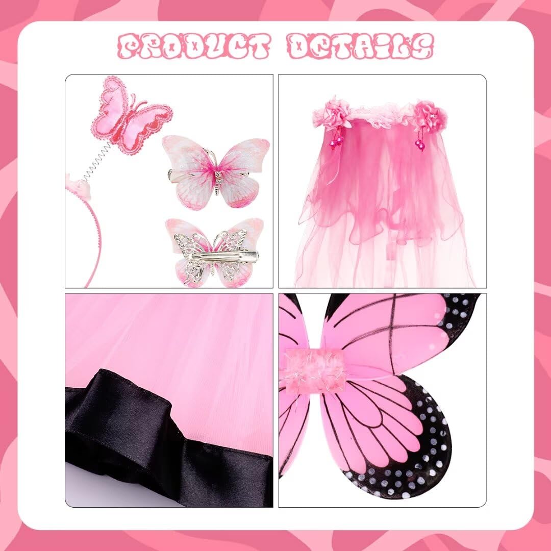 WILDPARTY Fairy Costume Set for Kids Age 3-8 - Butterfly Wings, Tutu Dress, Hair Clips, Magic Wand & Accessories - Perfect for Halloween, Dress-Up Parties & Fantasy Play