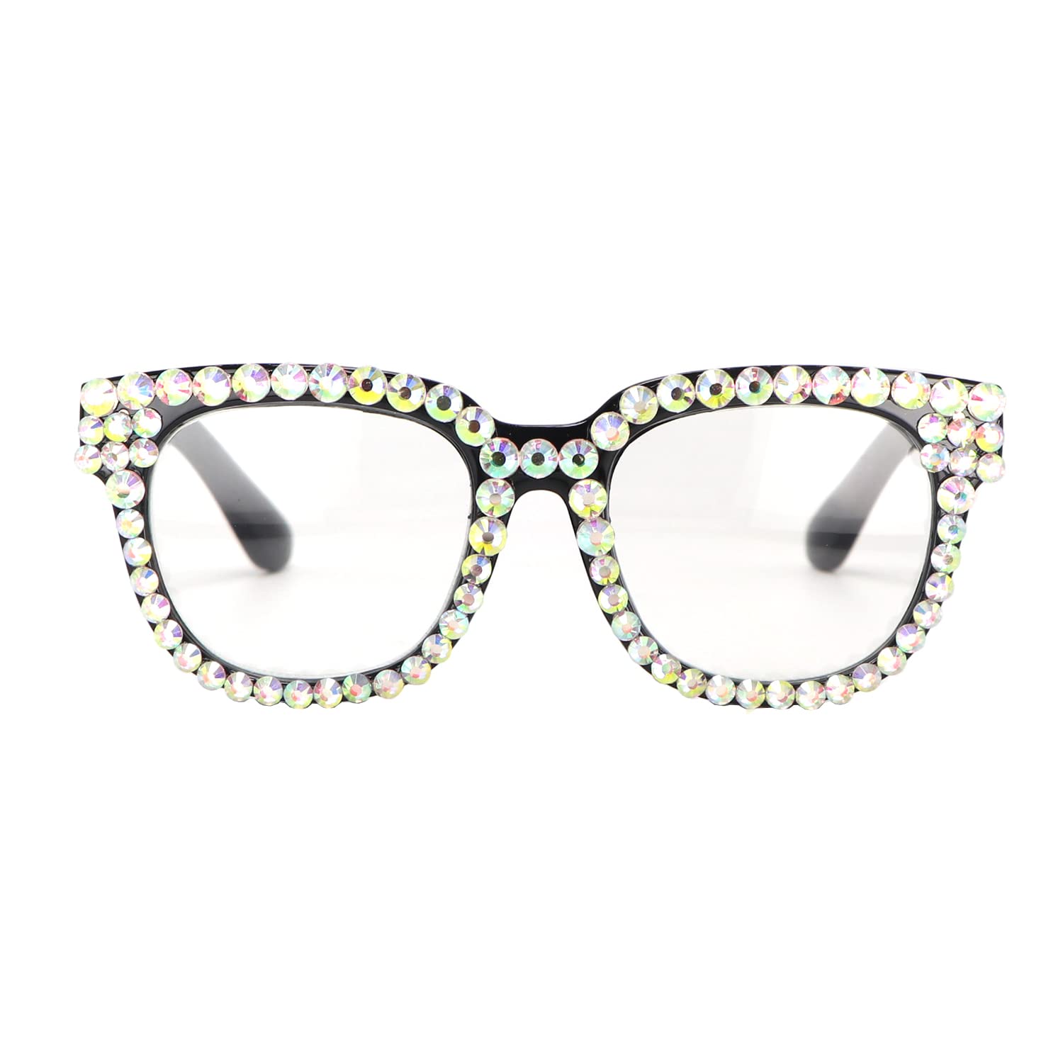 Stylish Square Oversized Blue Light Blocking Reading Glasses for Women - Bling Rhinestone Computer Glasses for Work, Gaming & Screen Time