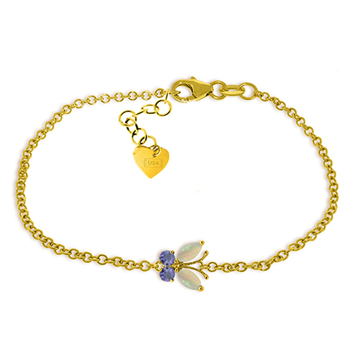 14K Solid Gold Flutter Opal Tanzanite Bracelet - 0.6 Carat Elegant Jewelry for Women | Perfect for Weddings, Anniversaries & Special Occasions