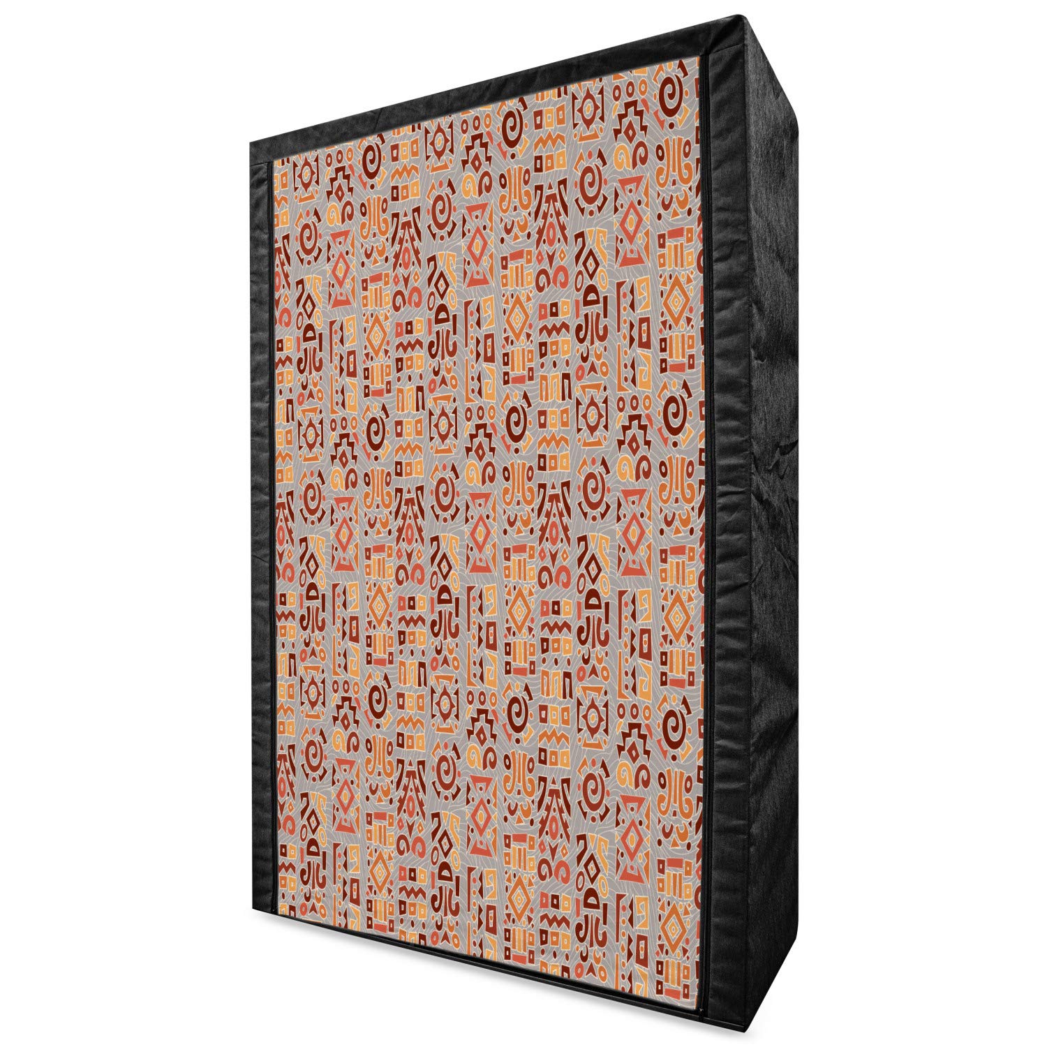 Ambesonne Tribal Portable Fabric Wardrobe - Geometric Pattern Doodle Art Cultural Theme Closet Organizer with Shelves, 42.5 Inch Multicolor - Perfect for Bedroom, Dorm, Apartment & Travel Clothing Storage