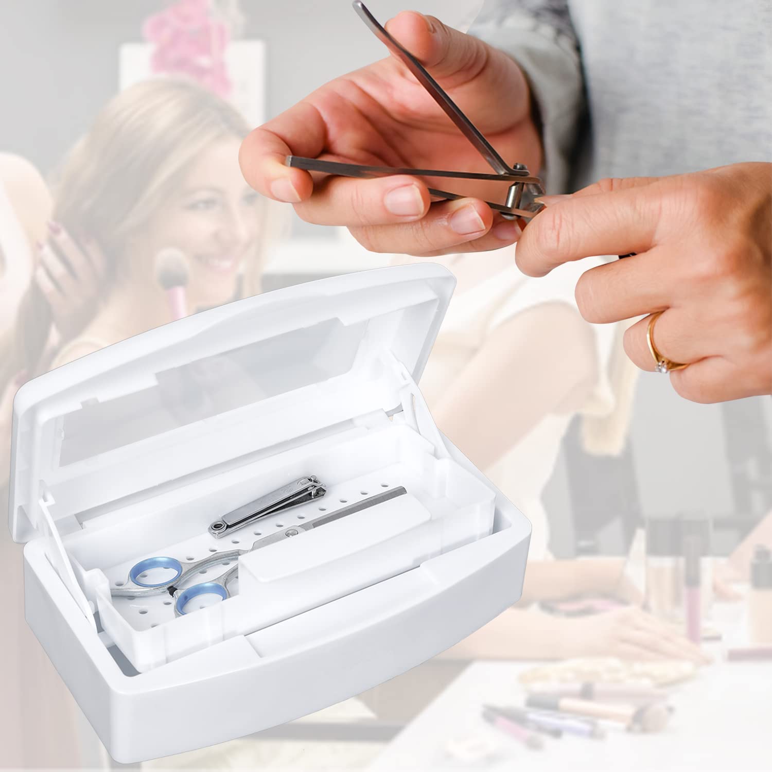 Sterilizing Tray for Salon & Spa - Thickened Plastic Barbicide Sterilization Box with Clear Lid, Storage Organizer for Nail Tools, Tweezers, Manicure Equipment | Perfect for Hair Salons, Nail Shops & Beauty Spas
