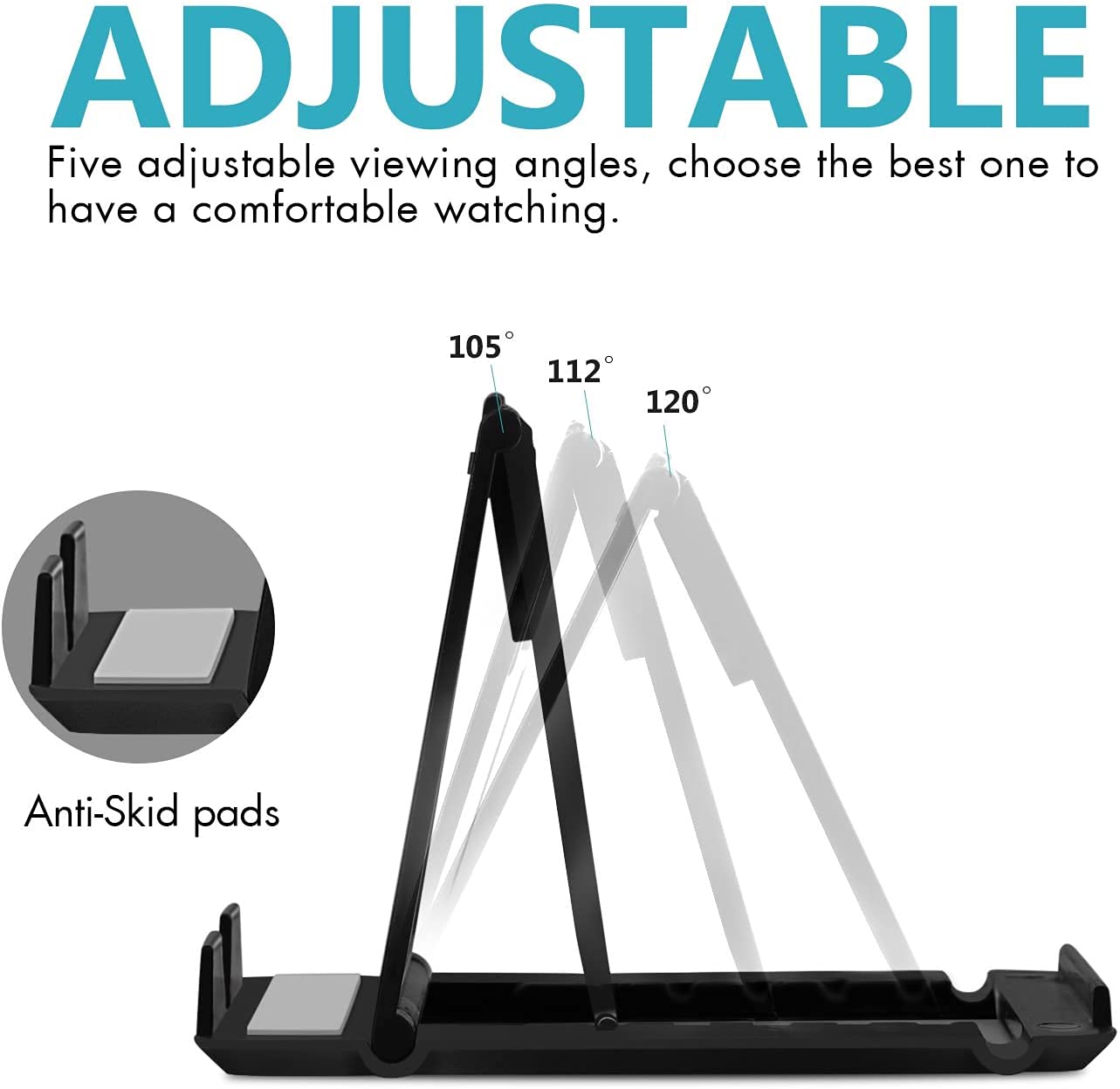COOLOO 4-Pack Multi-Angle Cell Phone & Tablet Stand - Universal Desk Holder Compatible with iPhone 13/12/Pro/Plus & All Android Smartphones (Black) - Perfect for Home Office, Bedside, Kitchen & Video Calls