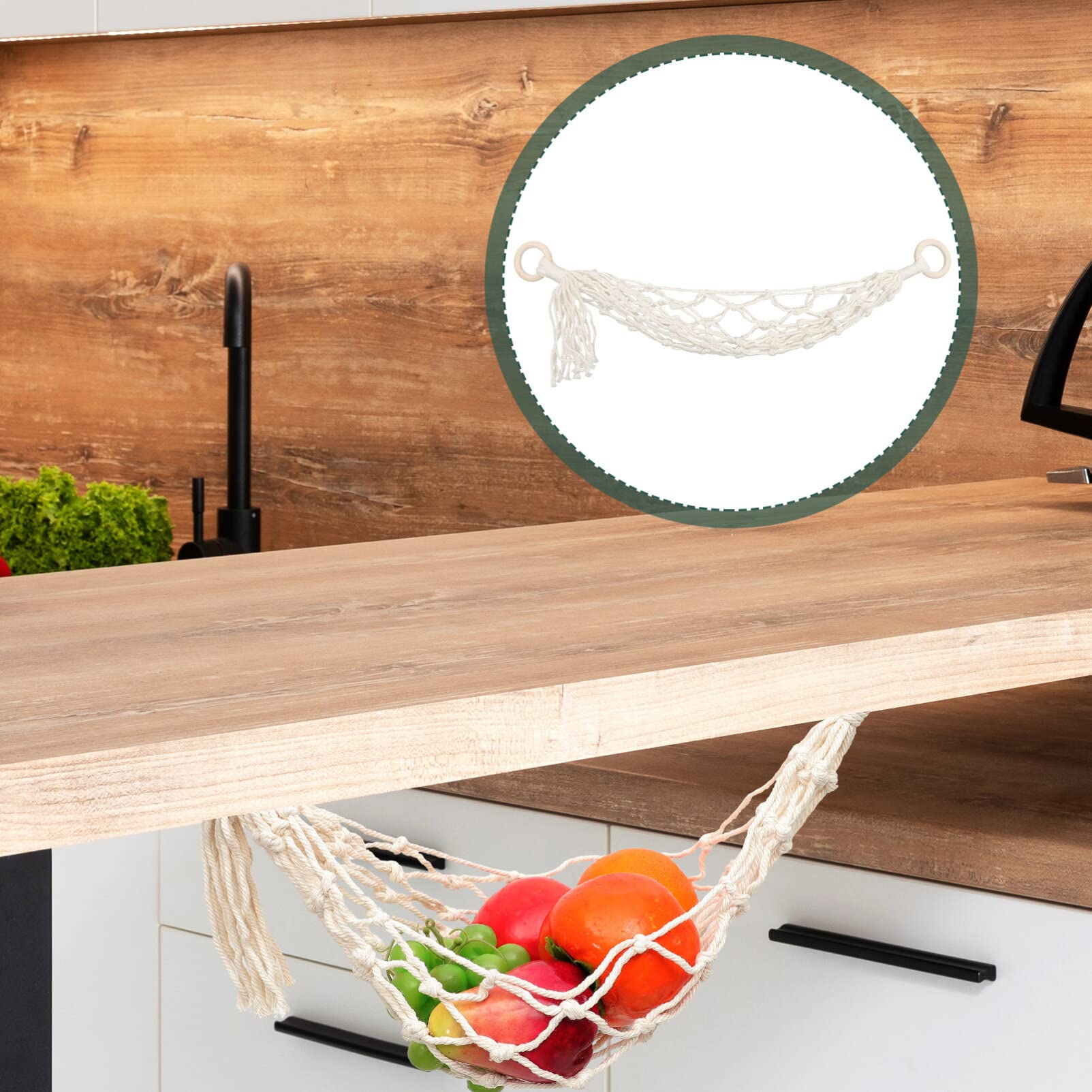 Kichvoe Woven Macrame Hanging Basket for Fruits & Vegetables - Bohemian Cotton Produce Storage Basket for Kitchen, Pantry, or Farmers Market - Perfect for Organizing Fresh Produce in Style