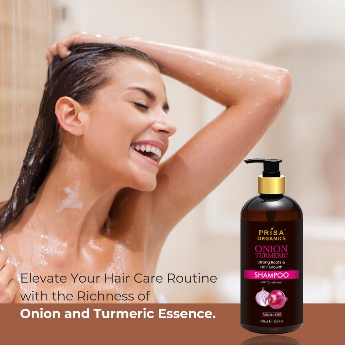 Prisa Organics Onion & Turmeric Shampoo with Conditioner - Anti Hair Fall Control, SLS & Paraben Free (300ml) | Promotes Hair Growth & Scalp Health for Men & Women