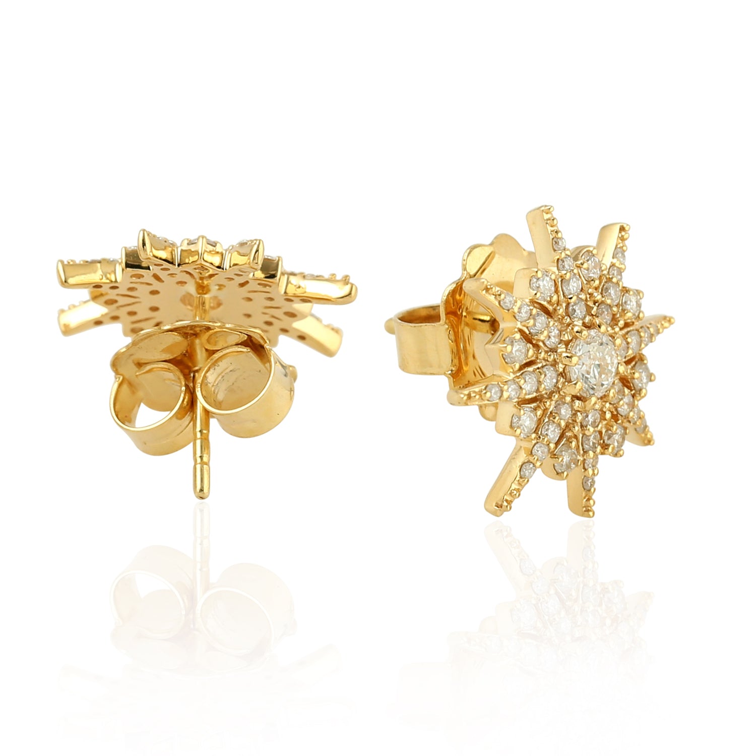 18K Yellow Gold Micro Pave Diamond Starburst Stud Earrings - Elegant Dainty Jewelry for Women, Perfect for Weddings, Parties & Everyday Wear