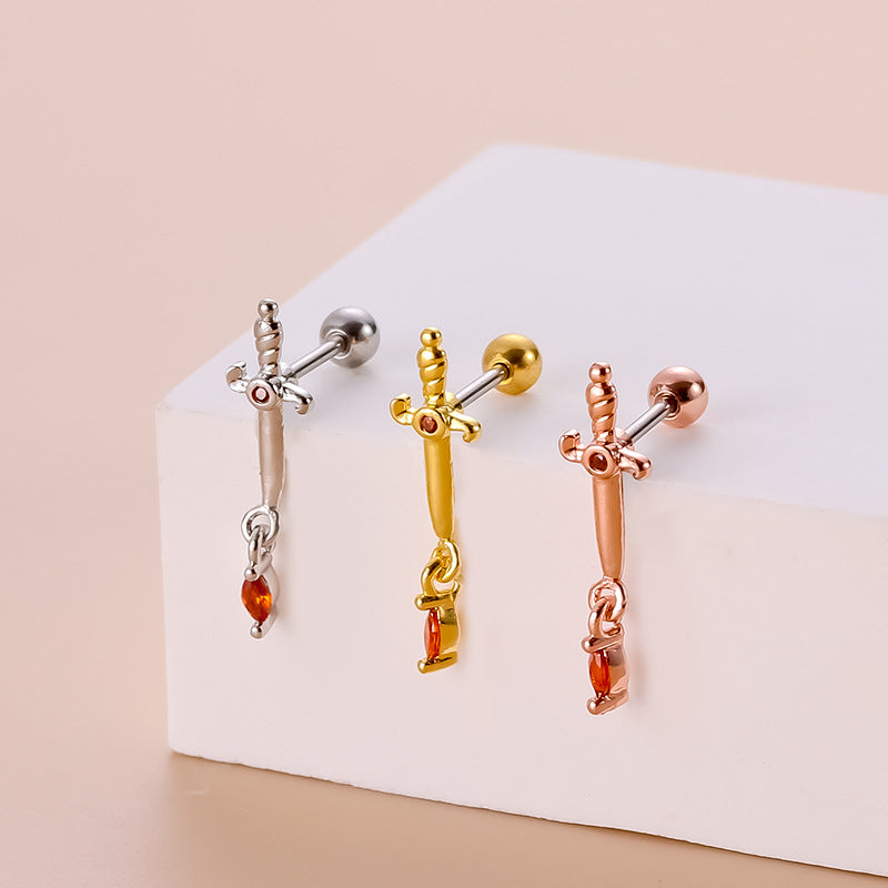 20G Sword Earring Stud Cross Helix Piercing - Stainless Steel Cartilage Hoop Earrings for Men & Women | Perfect for Gothic, Punk, and Alternative Fashion Styles