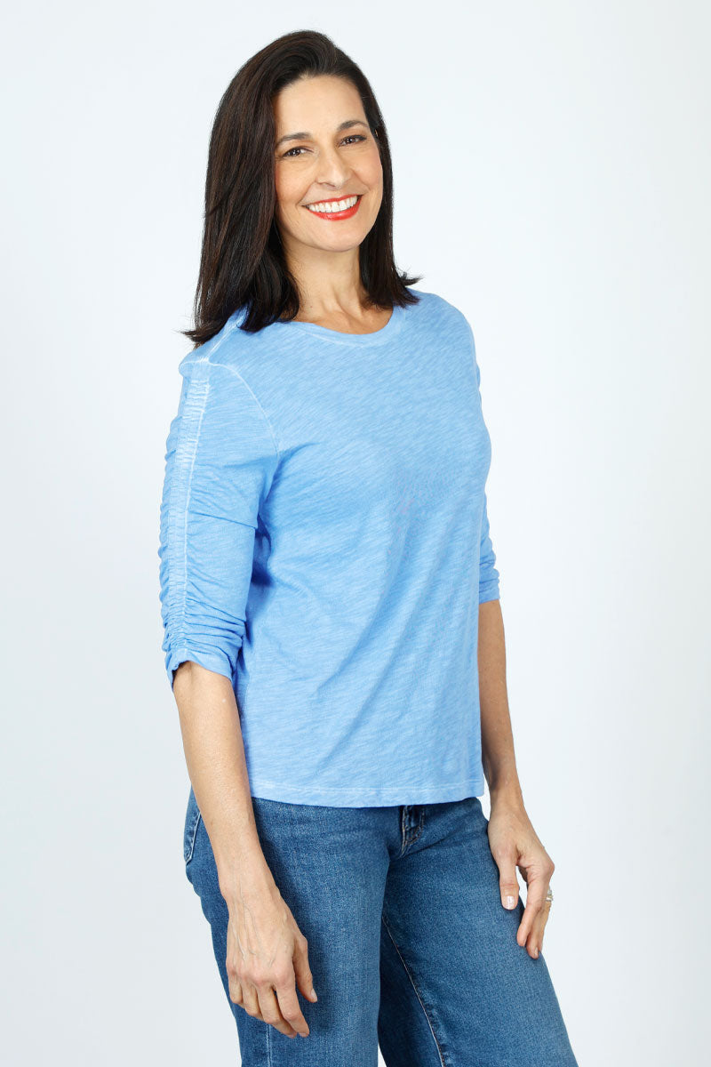 Elliott Lauren Women's Ruched Sleeve T-Shirt - Casual Stretch Cotton Top for Everyday Wear, Work & Date Night