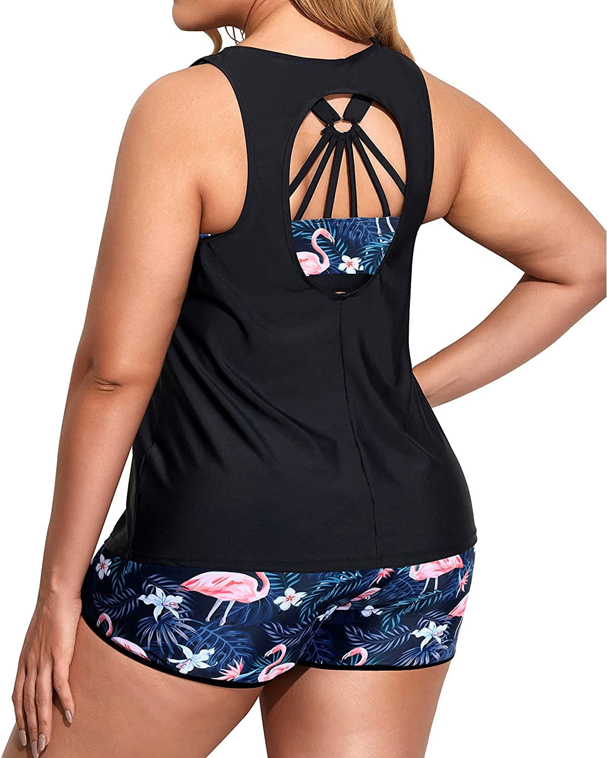 Holipick Women's Plus Size 3 Piece Tankini Swimwear Set - Tummy Control Bathing Suit with Boy Shorts & Sports Bra Top | Perfect for Beach, Pool & Vacation