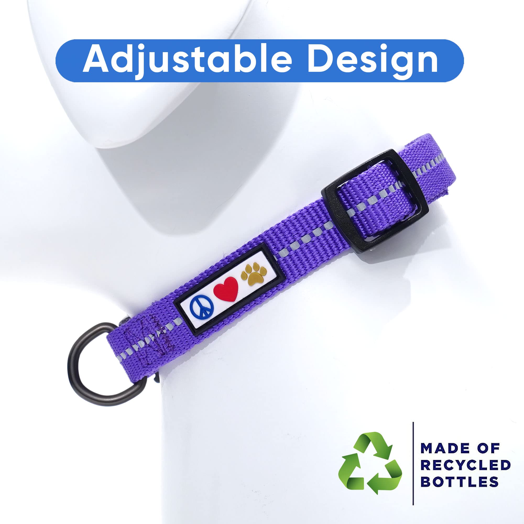 Eco-Friendly Recycled Dog Collar with Reflective Stitching - Made from Ocean Plastic Bottles - Small Purple Quartz Color - Perfect for Night Walks & Outdoor Adventures
