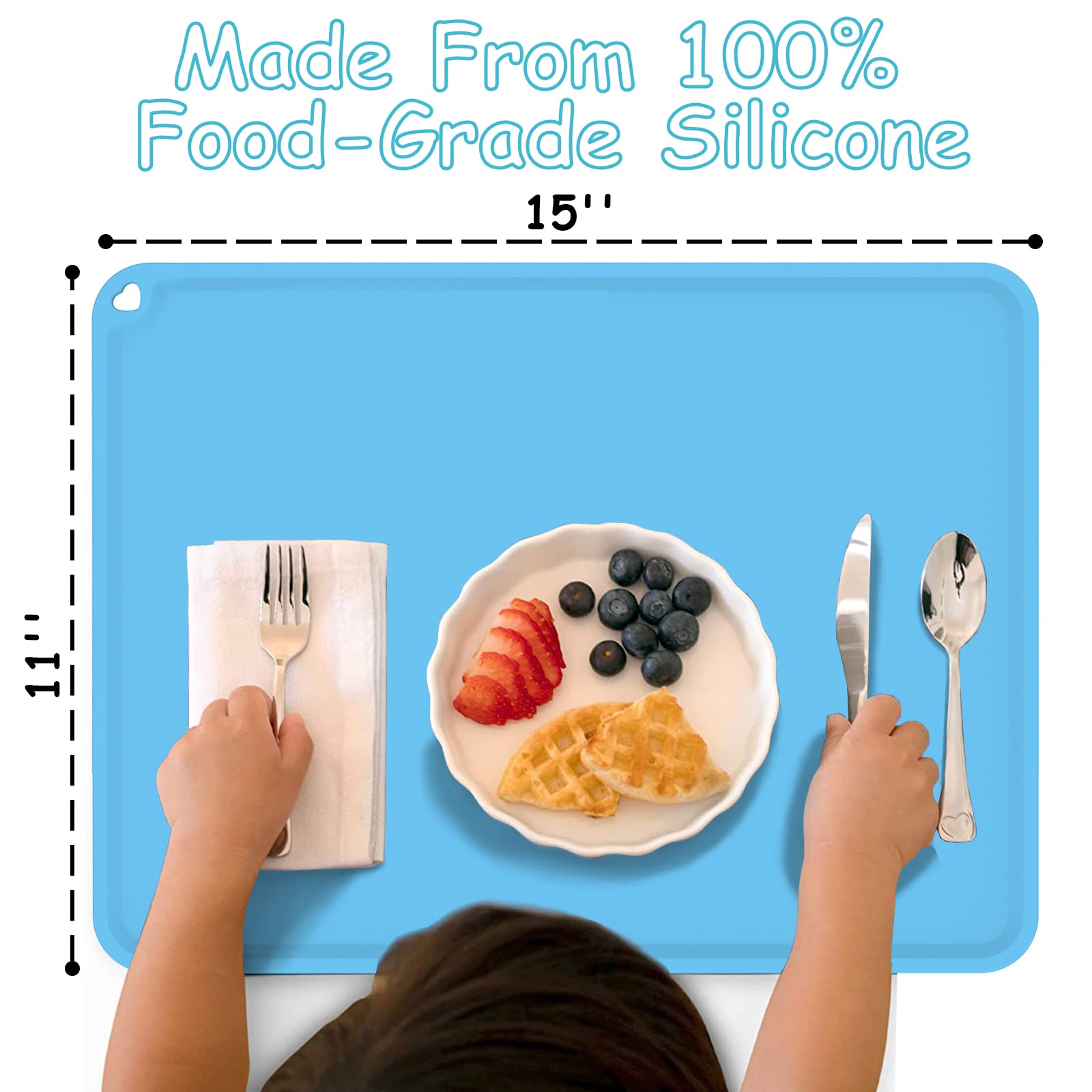Non-Slip Silicone Baby Placemat for Toddlers - 2 Pack Light Green with Raised Edges | Waterproof & Easy Clean Kids Table Mat | Perfect for Restaurants, High Chairs & Home Dining