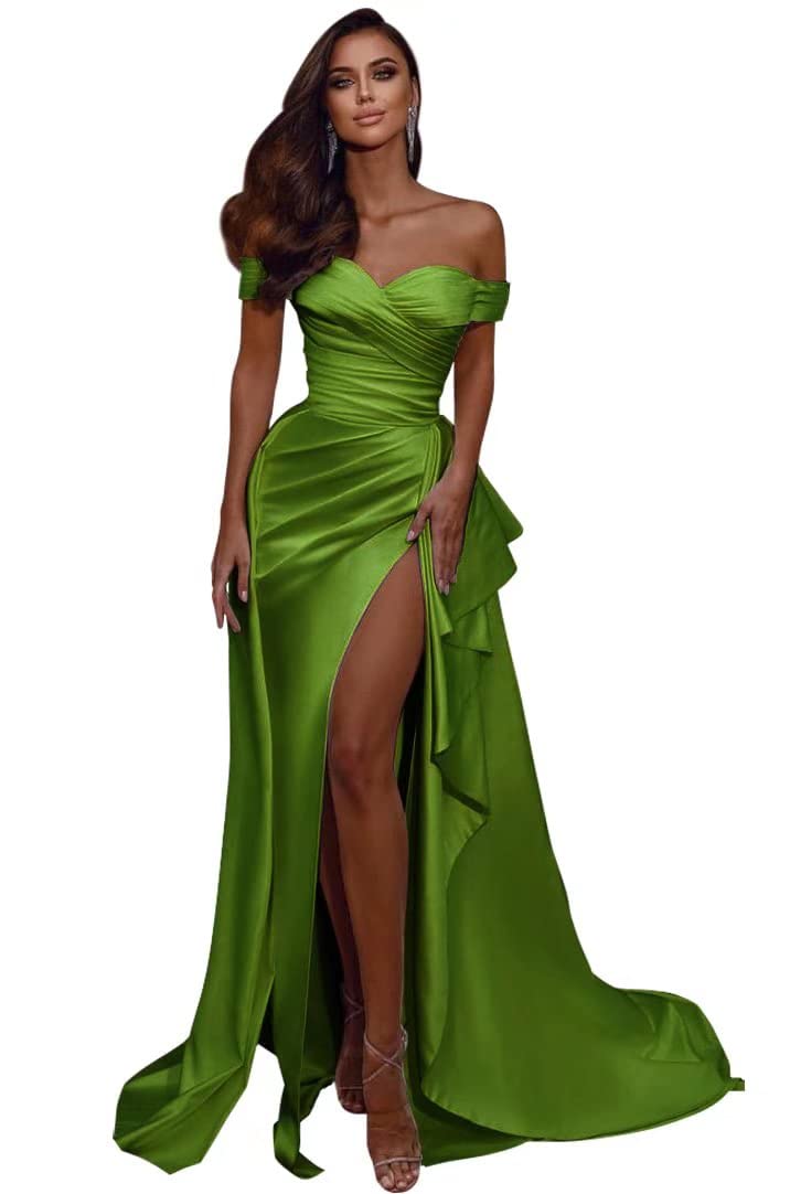 Elegant Off Shoulder Mermaid Prom Dress for Women - Long Satin Formal Evening Gown with High Slit | Perfect for Wedding, Party, Homecoming & Special Occasions