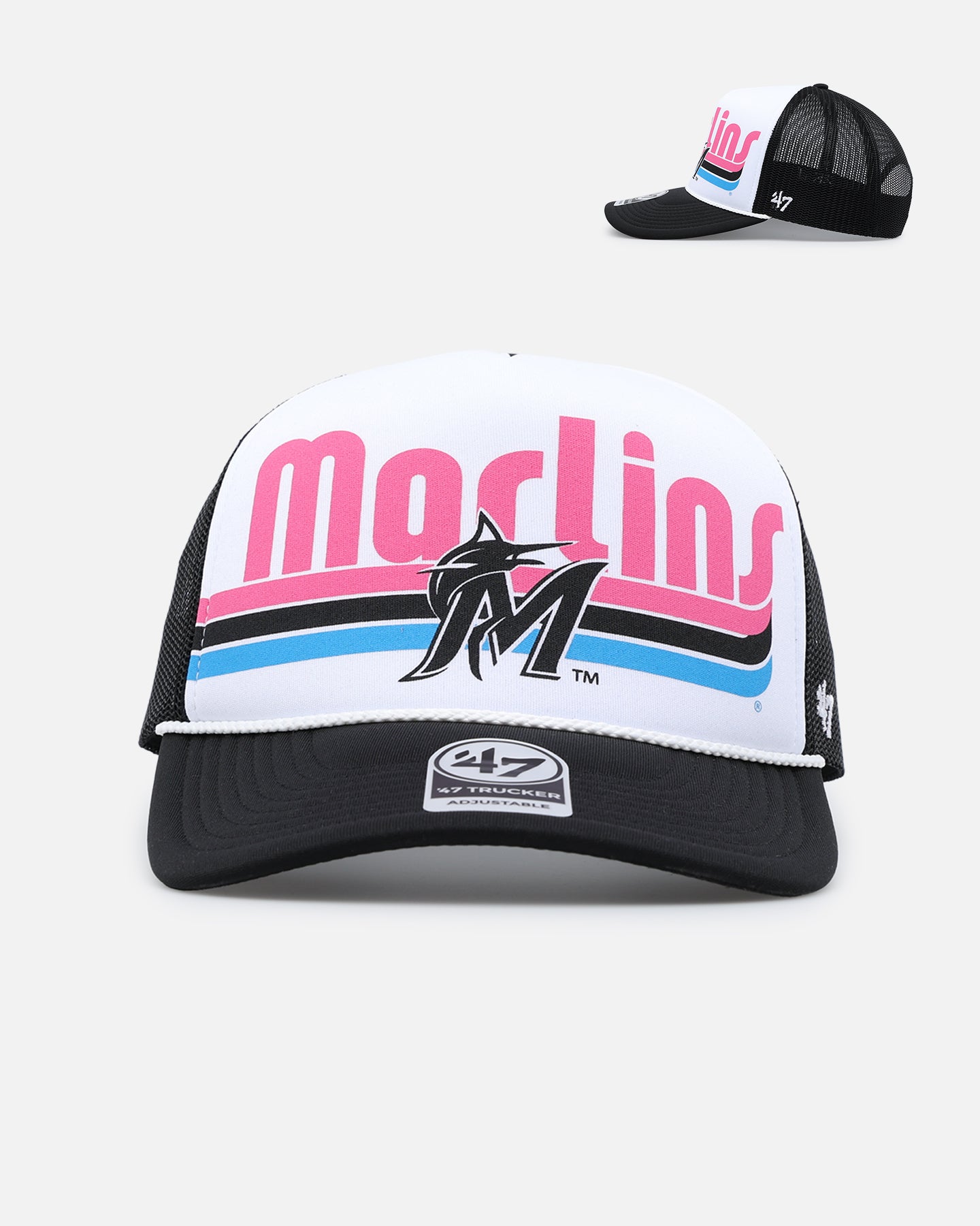47 Brand Miami Marlins '47 Region Foam Trucker Snapback Black Hat - Adjustable Snapback Cap for Baseball Fans, Streetwear & Casual Outfits