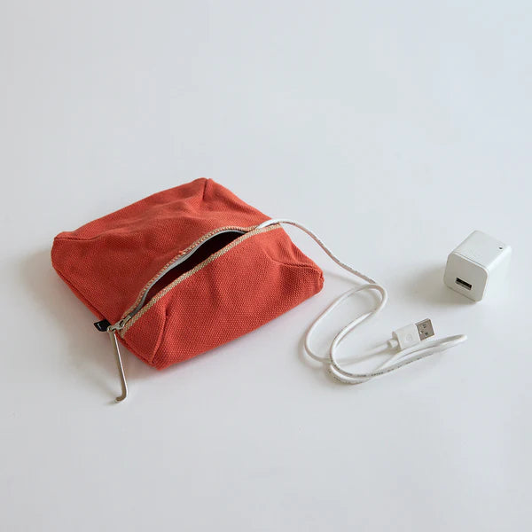 Kurashiki Hampu Canvas Pouch - Japanese Handmade Square Bag in Safflower Red | Perfect for Travel, Makeup, and Everyday Essentials Storage