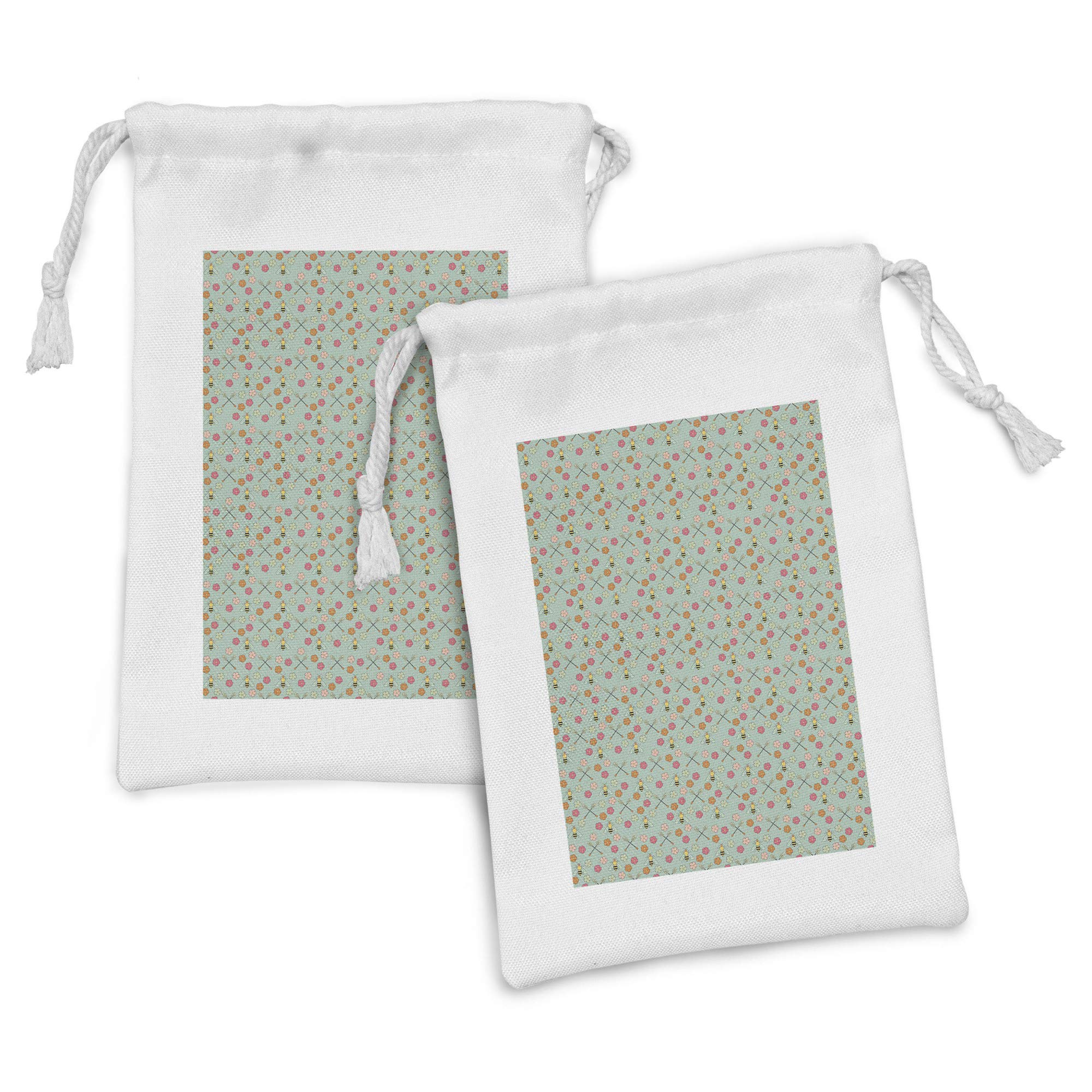 Ambesonne Honeycomb Fabric Pouch Set of 2 - Bee & Honey Themed Drawstring Bags for Toiletries, Masks, Favors (9
