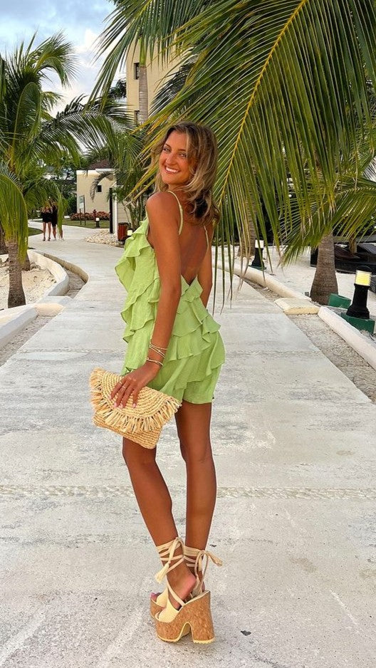 Cassidi Mini Dress for Women - Sage Green Summer Casual Flowy Short Sleeve Dress for Beach, Party & Date Night