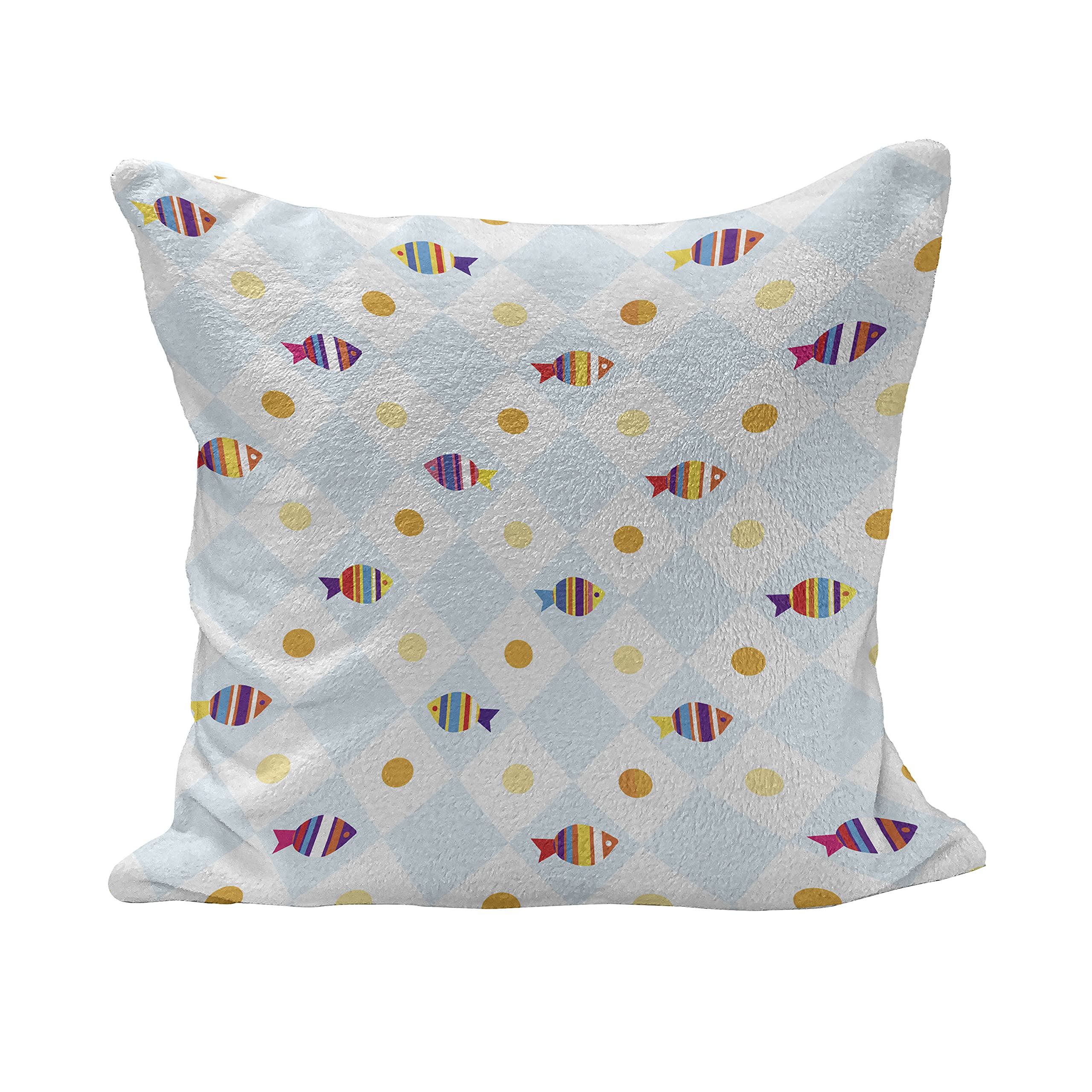 Ambesonne Cartoon Fluffy Throw Pillow Cover 36x36 Inch - Aquarium Themed Fish Design with Geometric Patterns, Multicolor Decorative Square Cushion Case for Living Room, Bedroom, or Nursery Decor