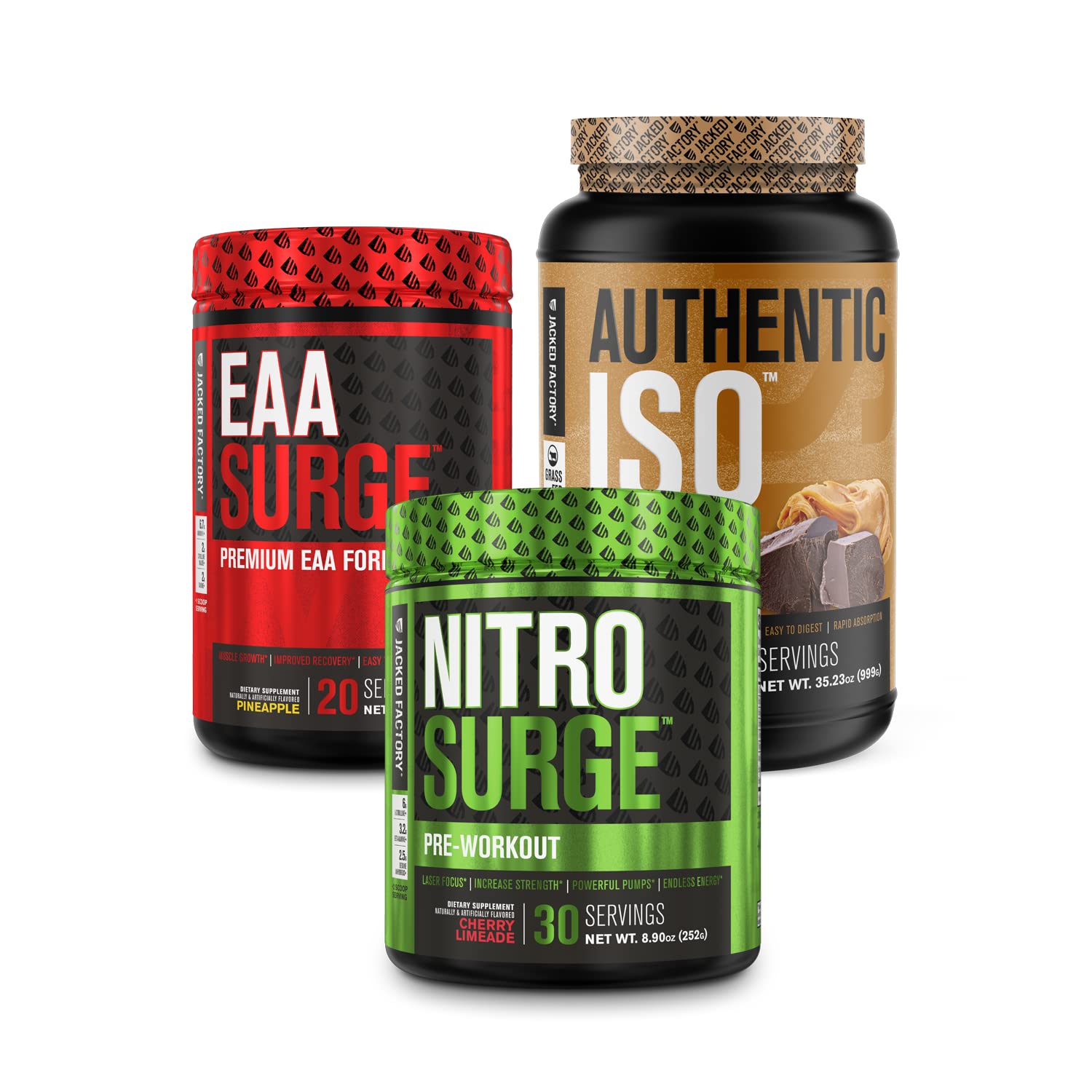 NITROSURGE Pre Workout Supplement Powder with EAA Surge Amino Acids - 100% Grass Fed Whey Protein Isolate for Muscle Building | Pre & Post Workout Energy Boost for Gym & Fitness Training