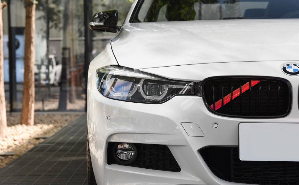 Premium BMW Grill Inserts & Trims for 1/2/3/4/5/6/7 Series - F20 F22 F30 F32 G30 G32 G11 G12 Models - Red V Brace Wrap Covers & Grille Stripes - Perfect for Car Customization & Performance Upgrades