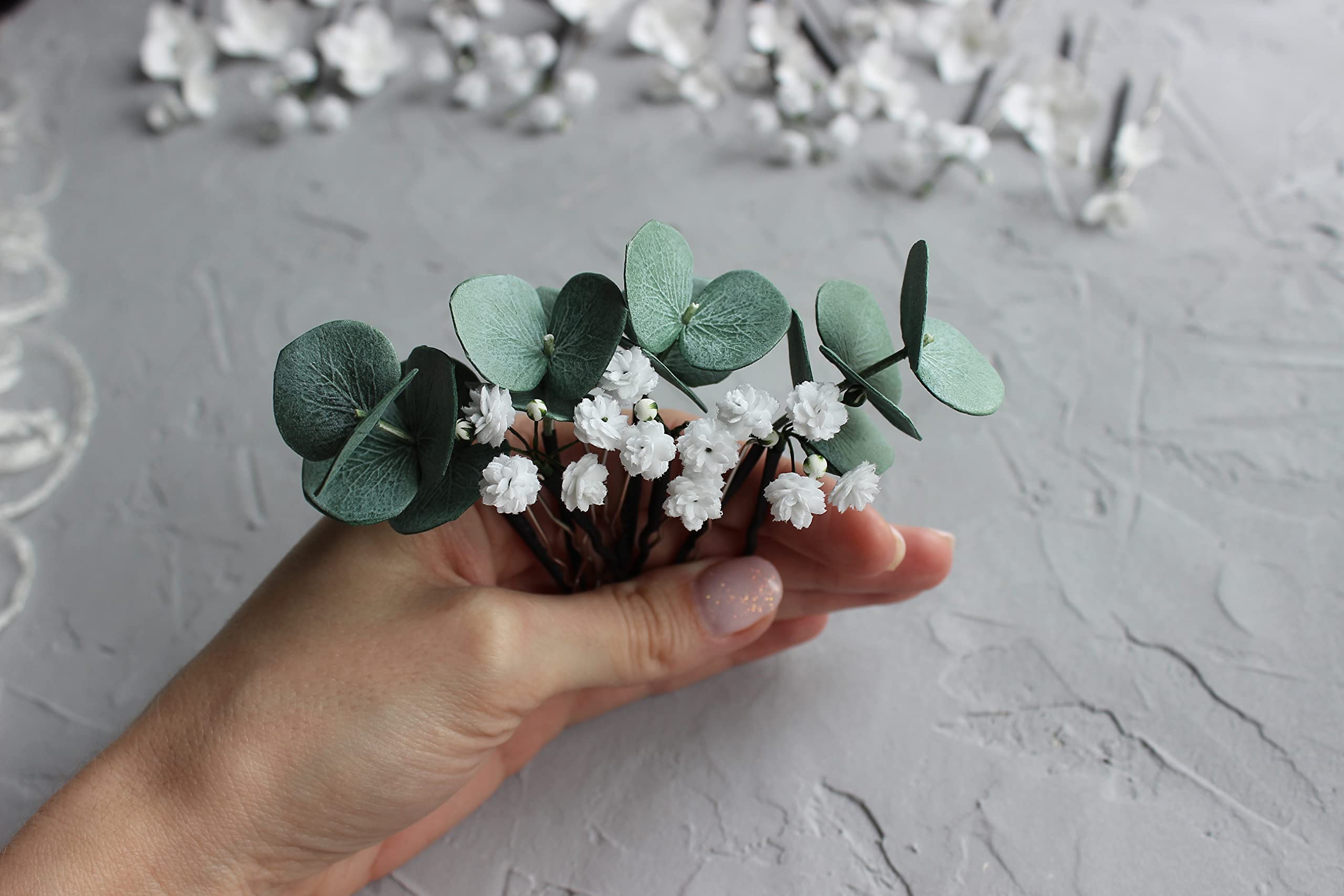 Baby's Breath and Eucalyptus Hair Pins – Elegant Greenery Wedding Hair Accessories for Brides, Bridesmaids, and Boho Bridal Hairstyles | Perfect for Weddings, Prom, and Special Occasions