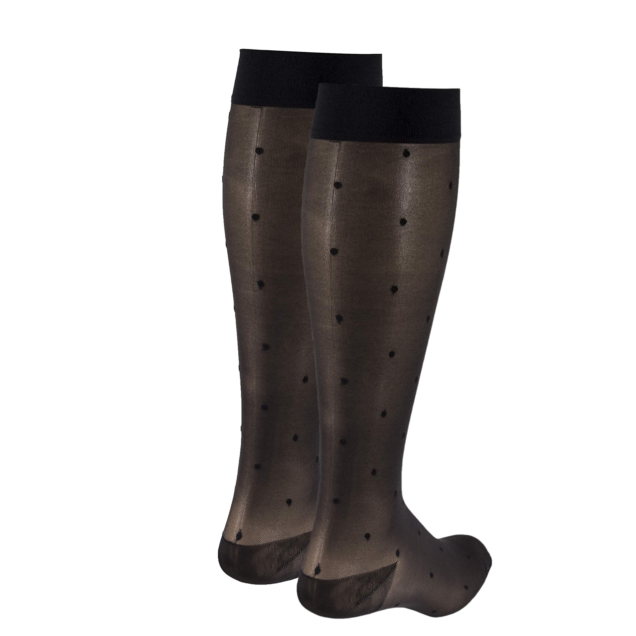Truform Sheer Compression Stockings 15-20 mmHg for Women - Knee High Dot Pattern Charcoal Small - Perfect for Travel, Work & Varicose Vein Relief