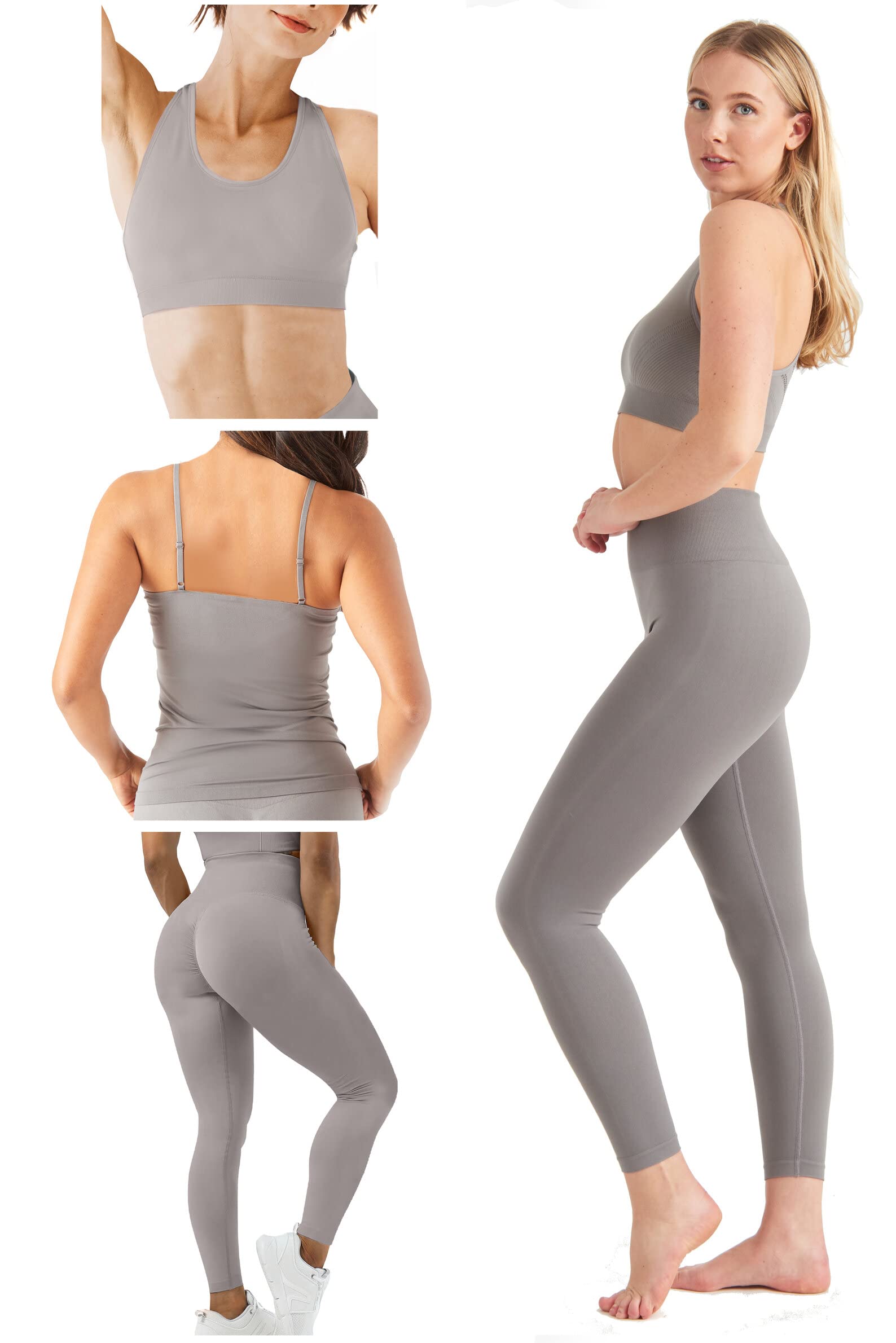 MAXXIM Women's Seamless Yoga Outfit Set - High Waist Gym Leggings, Sports Bra & Tank Top 3-Piece Workout Tracksuit | Perfect for Yoga, Pilates, Running & Gym Training