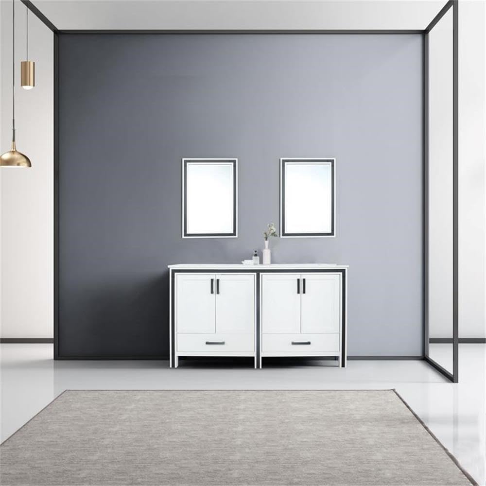 Ziva 60 Inch White Double Bathroom Vanity with Cultured Marble Top & 22 Inch Mirrors - Modern Bathroom Storage Solution for Master Bath or Guest Bath Remodel