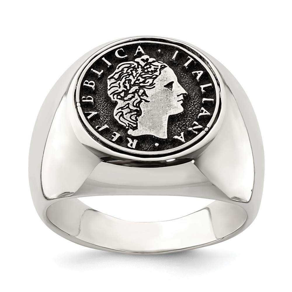 925 Sterling Silver Italian Coin Ring for Women - Replica 50 Lire Polished Jewelry Gift (Sizes 9,10,11) | Vintage Style Fashion Accessory for Date Night & Special Occasions