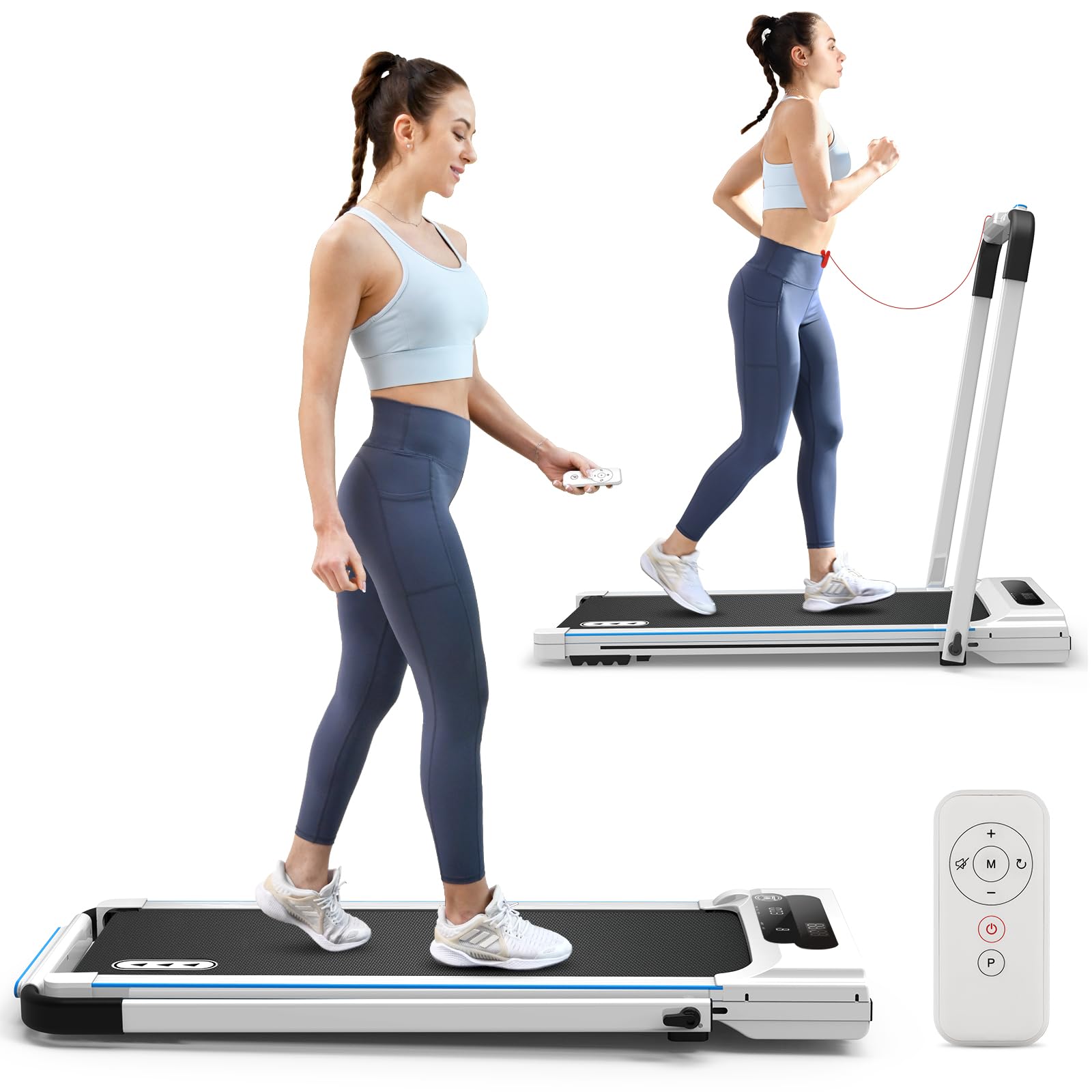 REDLIRO 2-in-1 Under Desk Treadmill & Walking Pad - Portable Folding Electric Motorized Jogging Machine with Remote Control for Home & Office Workouts | Compact Space-Saving Design for Small Apartments & Workstations